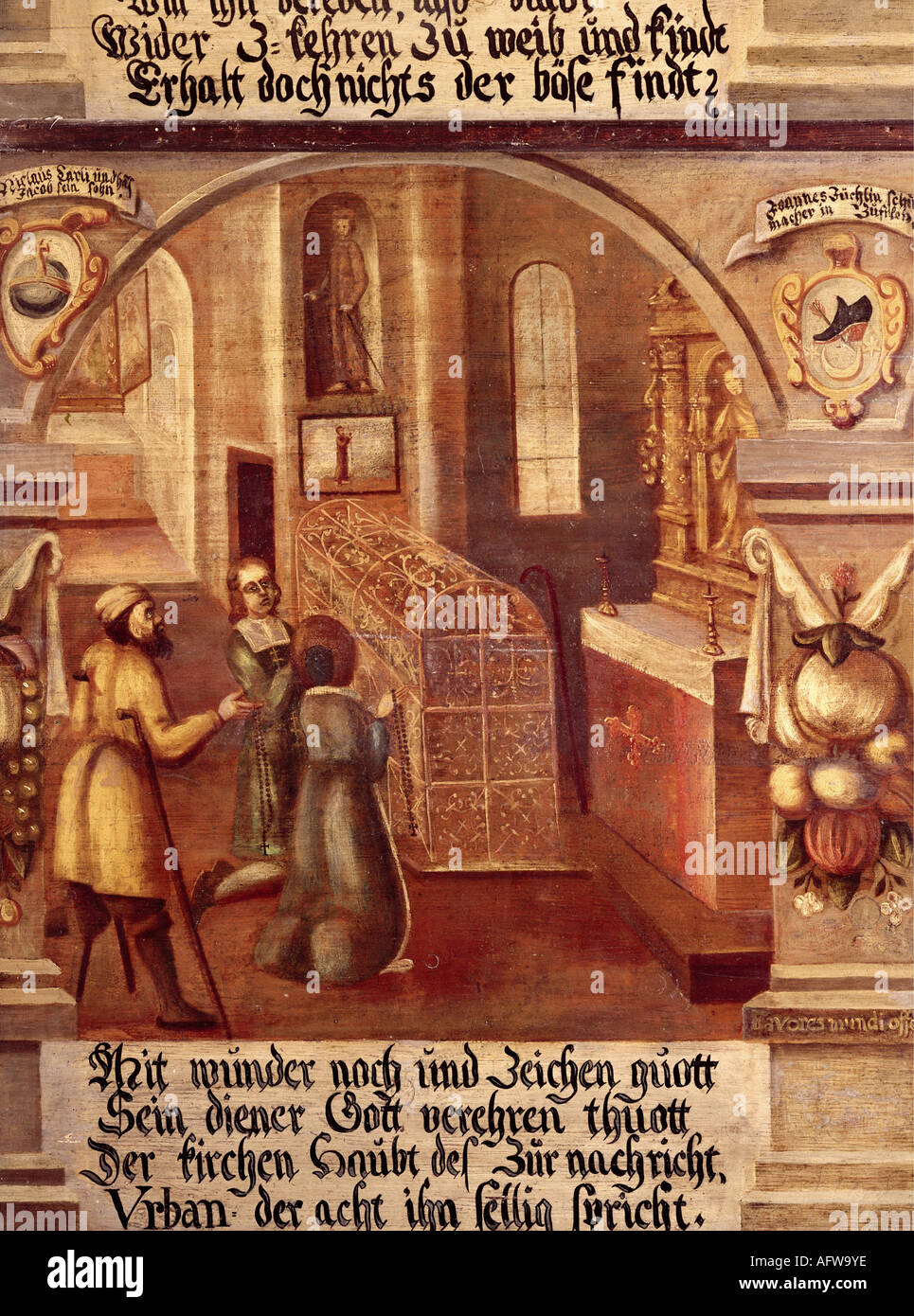 Nikolaus von Flue, 1417 - 21.3.1487, Schweizer Einsiedler, Askese, Mystiker, Heiliger, Tod, Gemälde, 1677, Emmauskapelle, Bremgarten, Stockfoto