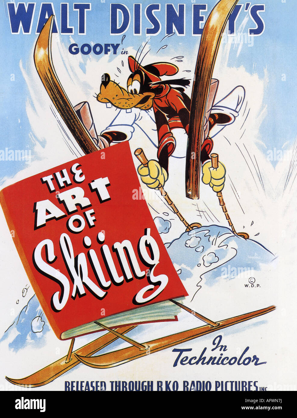 DIE Kunst von SKIING Plakat für 1941 Disney cartoon Stockfoto