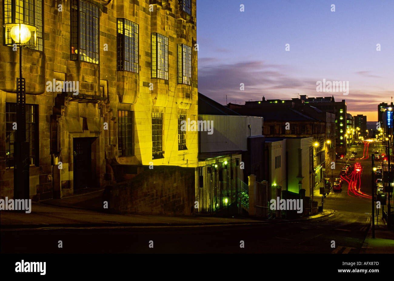 Glasgow School of Art in der Nacht Stockfoto