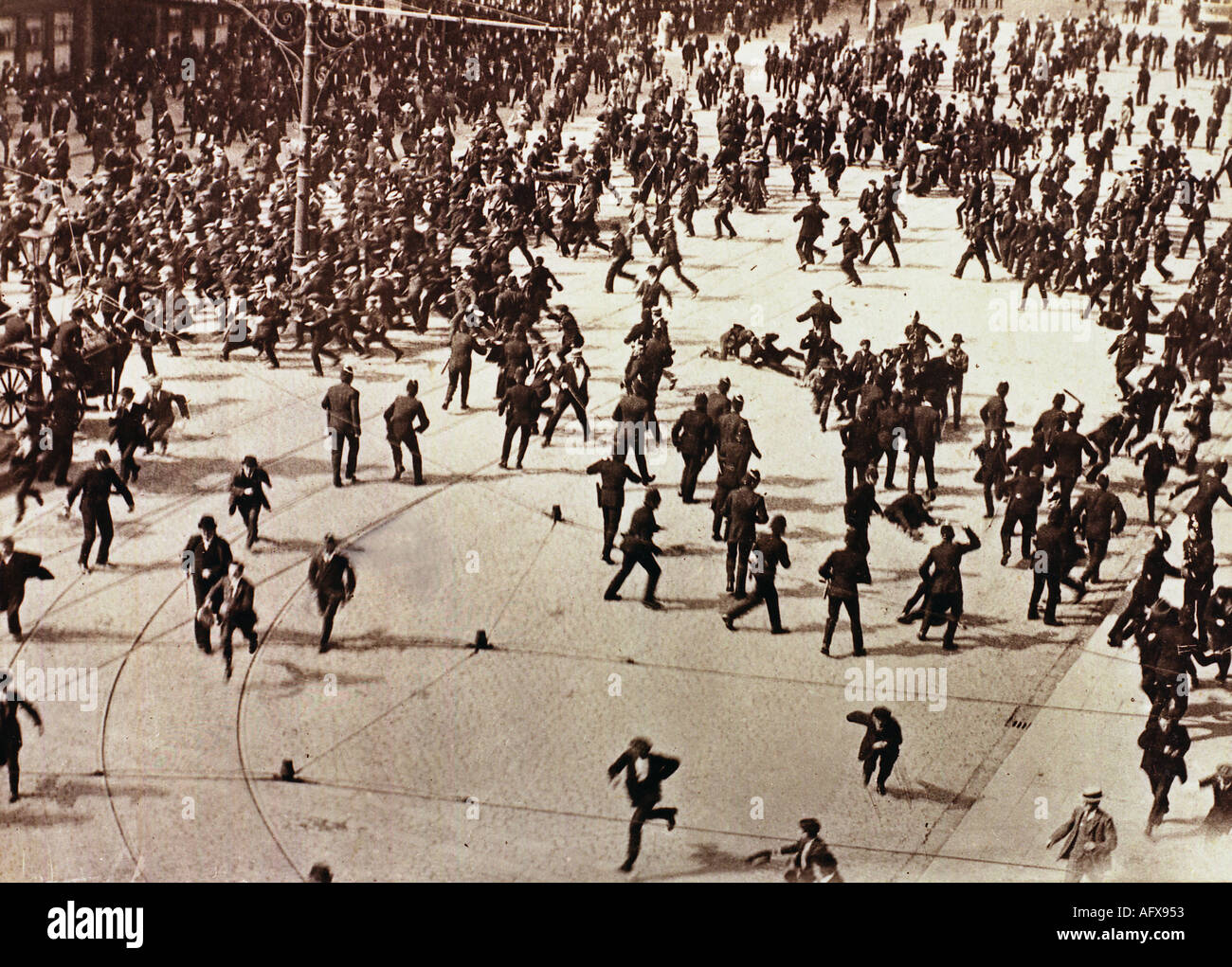 Schlagstock kostenlos, (jetzt O' Connell) Sackville Street, Dublin 1913 in dem zwei Männer ums Leben kamen und etwa 50 Verletzte Stockfoto