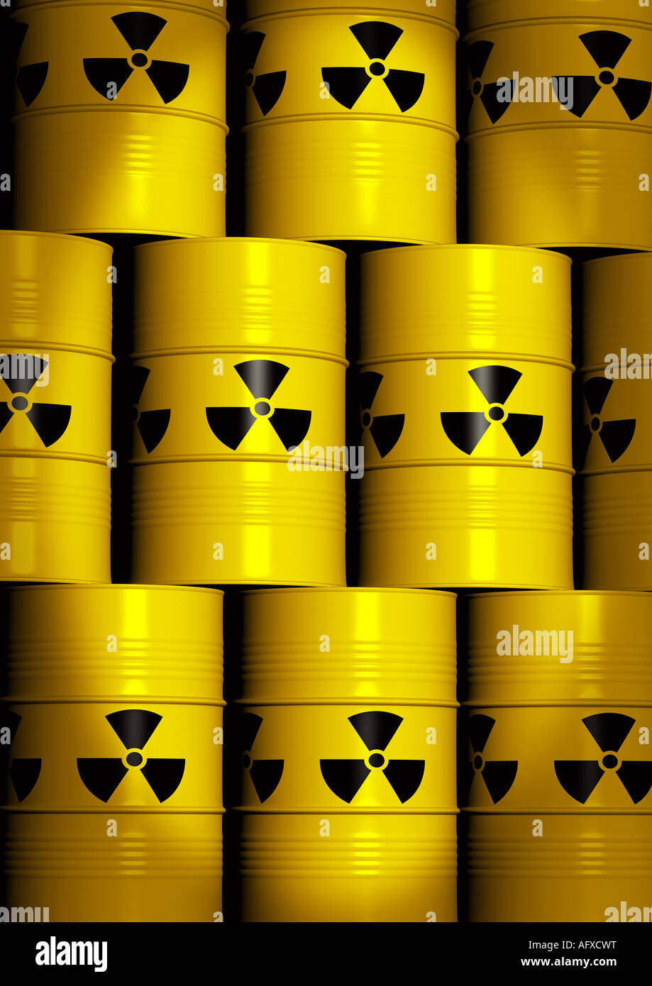 Pfähle mit nuklearen Abfällen Fässer Mit Atommuell-Fässer Stockfoto