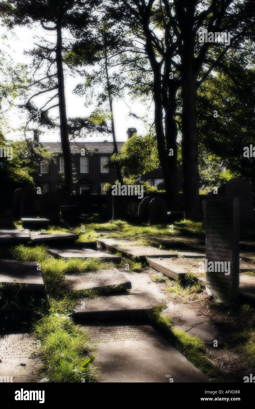 Haworth Friedhof und Pfarrhaus Yorkshire UK (diffuses Bild) Stockfoto