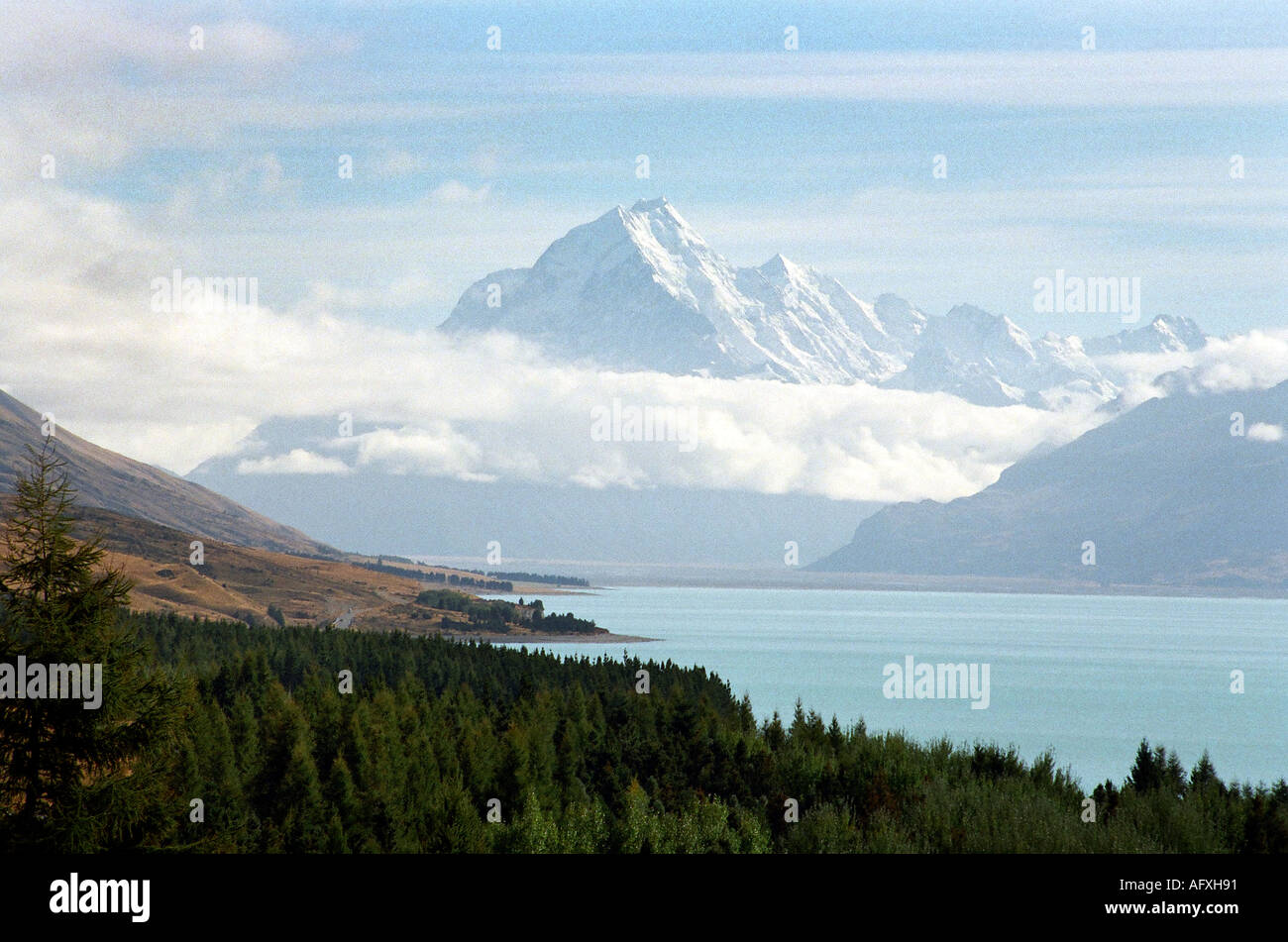 Mount Cook Südinsel Neuseeland hinter Lake Pukaki Stockfoto