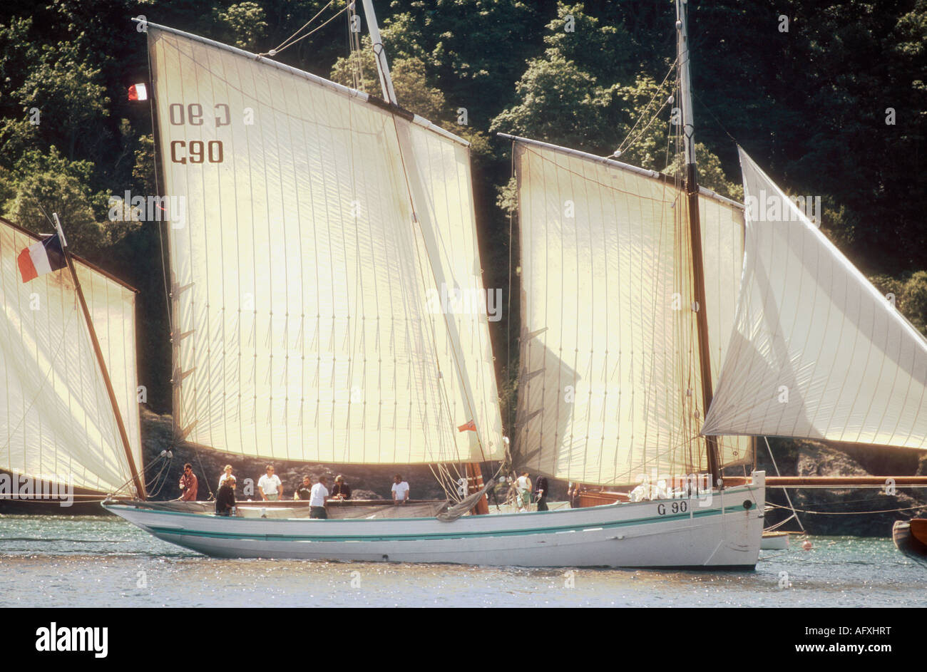 Die Replik des 19. Jahrhunderts französische Bisquine Klasse Lugger Fischereifahrzeug La heutzutage gebaut 1990 Stockfoto