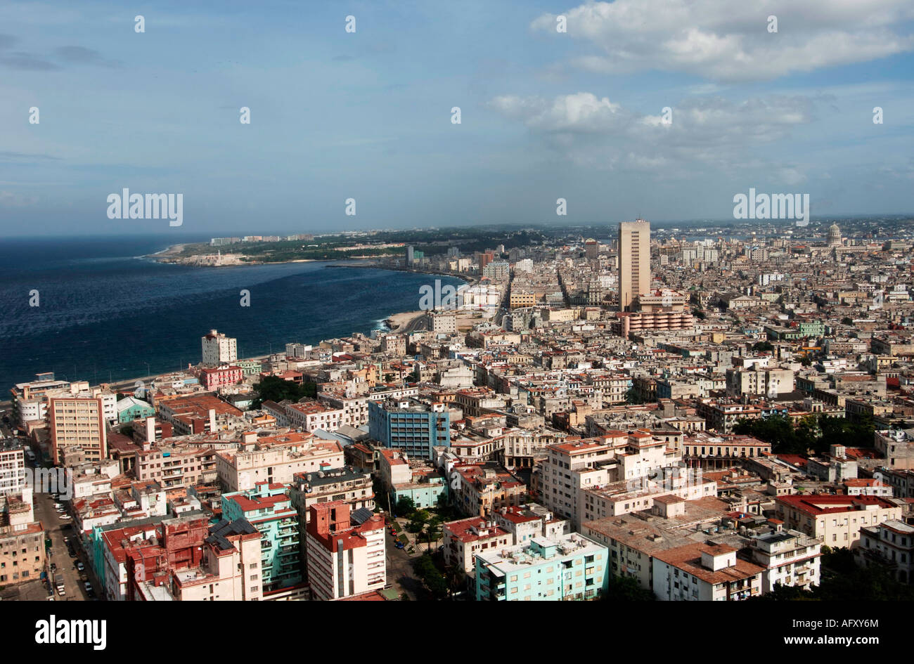 Kuba-Luftbild von Vedado und Centro Havanna vom Hotel Tryp Habana Libre Stockfoto