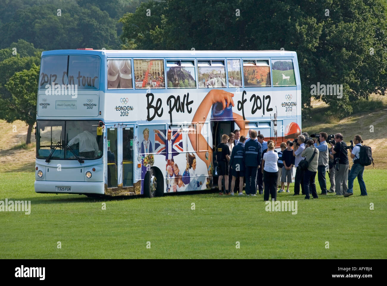 Werbetour-Bus in Weald Park Brentwood für Besuch von Seb Coe möglicher Ort für 2012 Pressemedien von London Olympic Mountain Biking in Anwesenheit von UK Stockfoto