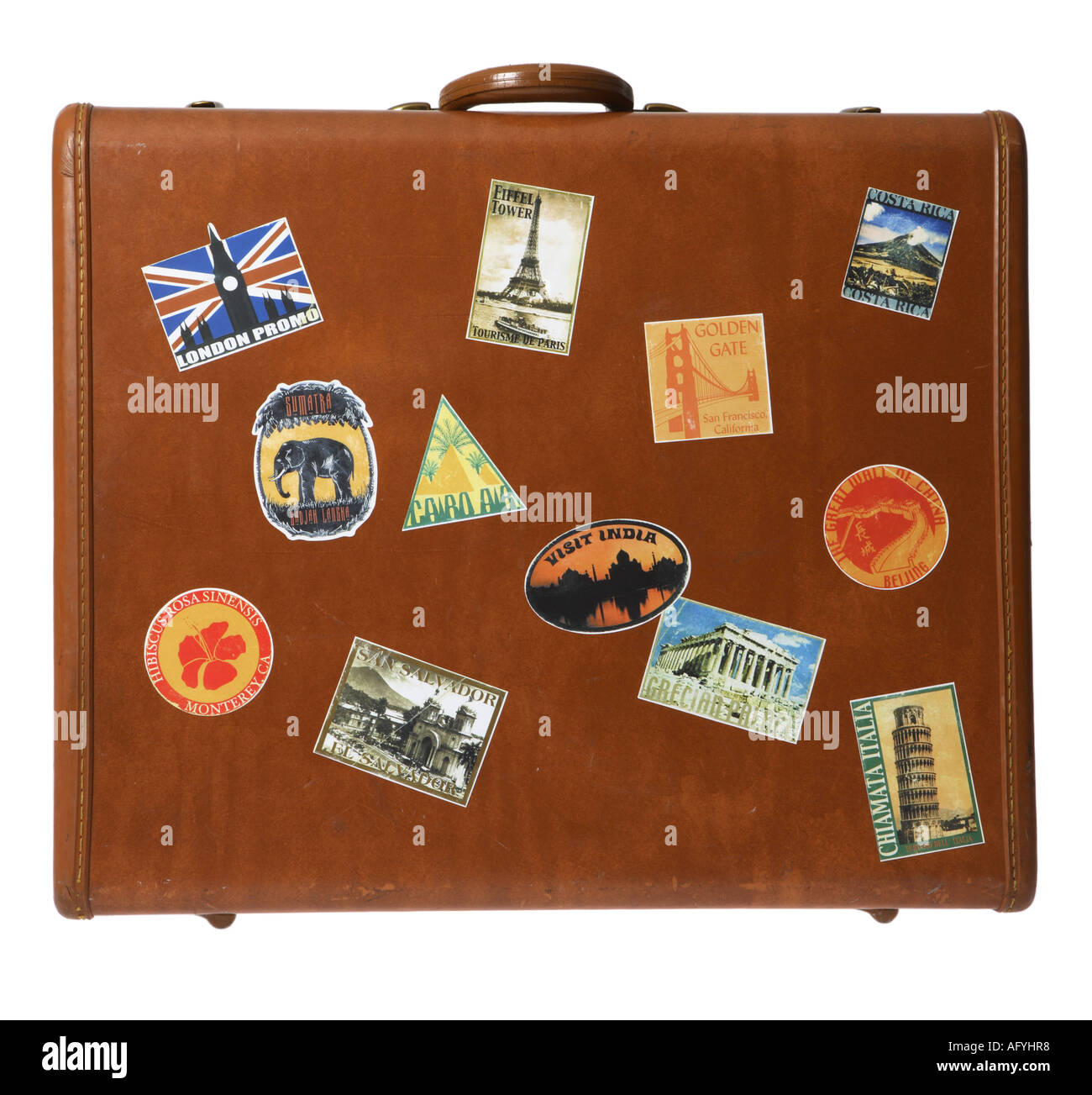 Seitenansicht der Koffer mit Reisen Aufkleber Stockfotografie - Alamy