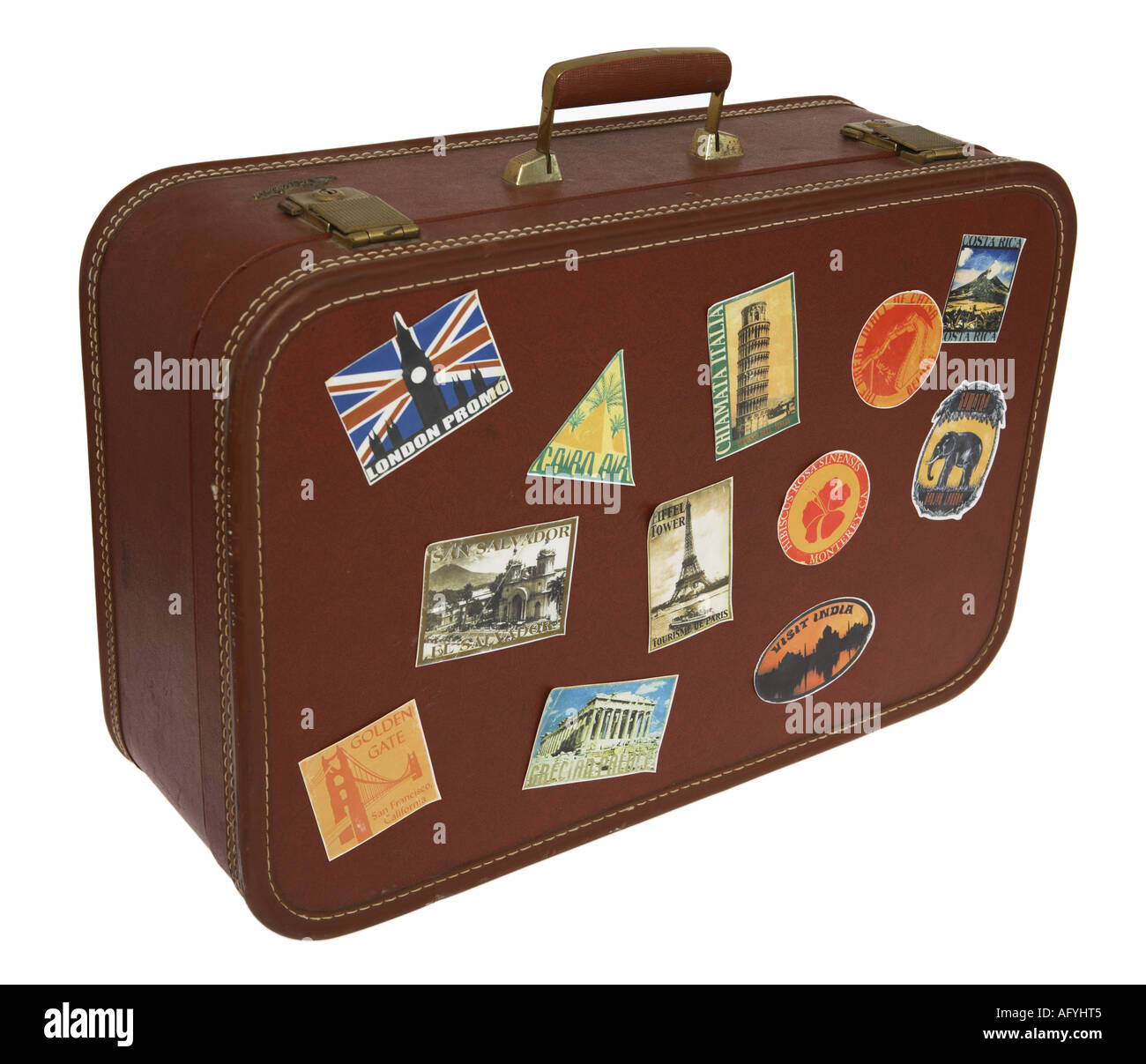 süß Reise Koffer mit Aufkleber. ein Reisende Tasche. Gepäck Tasche
