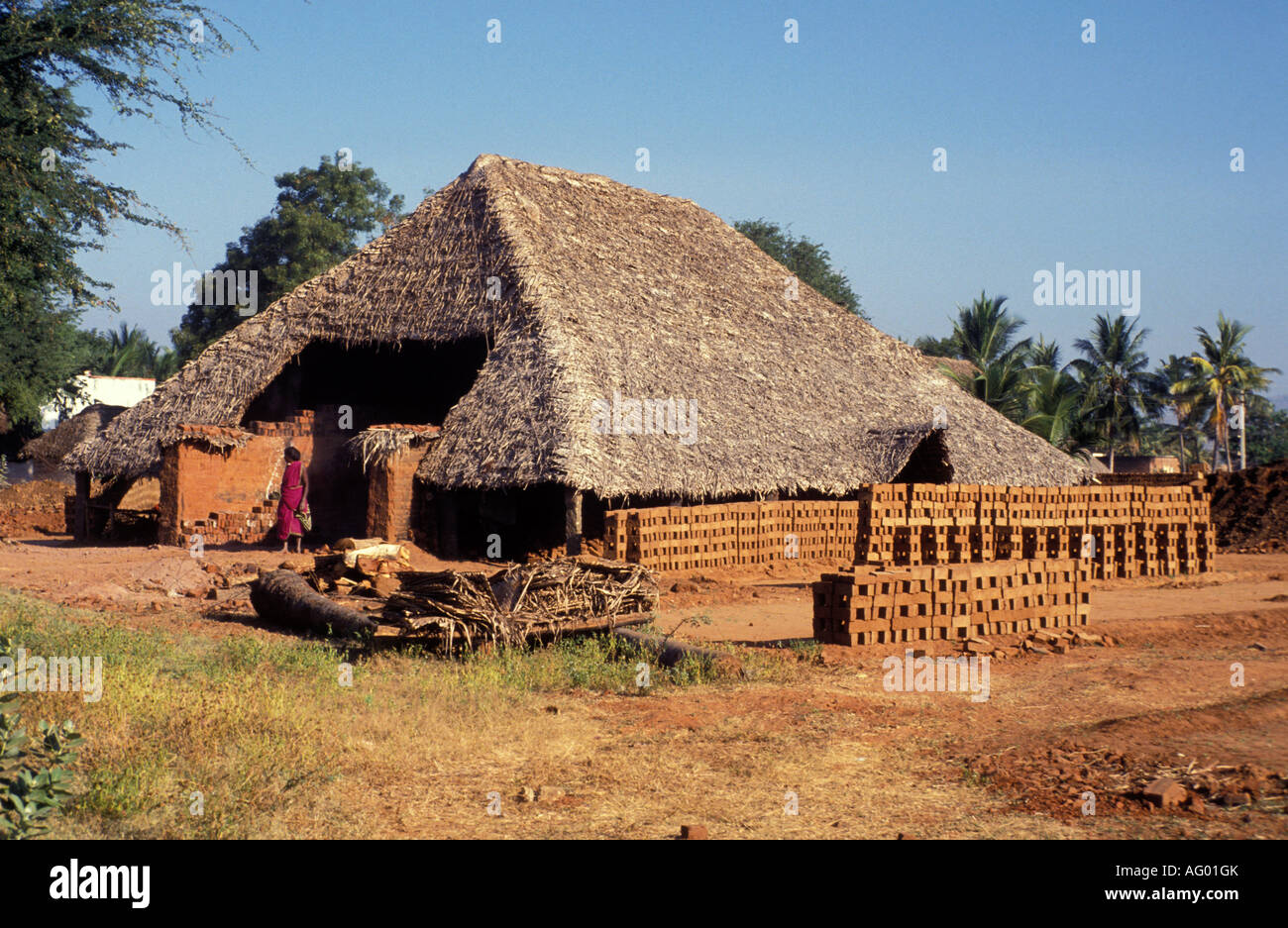 Süd Indien Kerala Dorf Beschriftung Leben Ziegelei Stockfoto