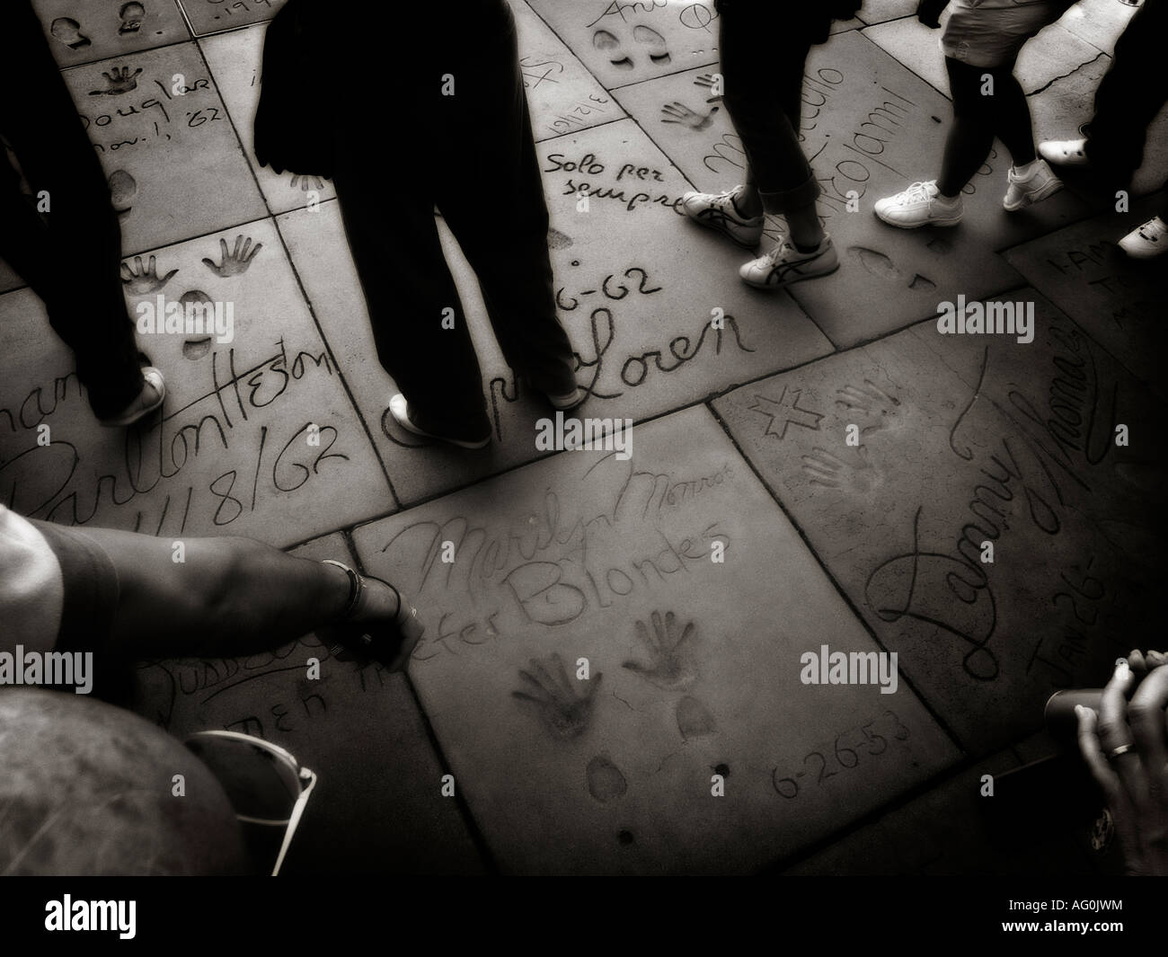 Sammlung von Graumans Chinese Theater Vorplatz druckt. Hollywood Boulevard. Los Angeles. Kalifornien. USA Stockfoto