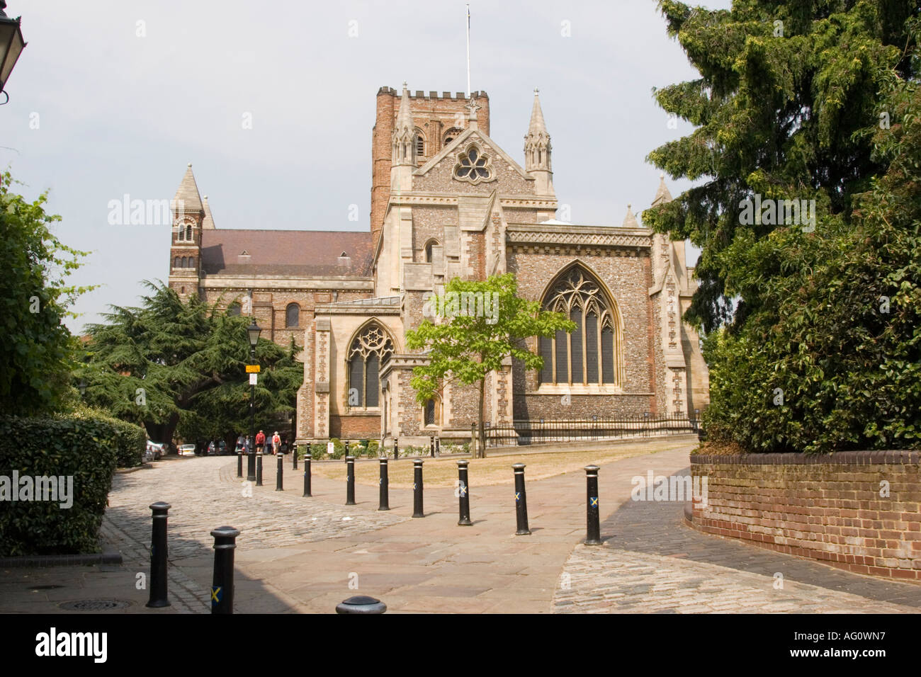 Außenseite des St Albans Kathedrale, Hertfortshire GB UK Stockfoto