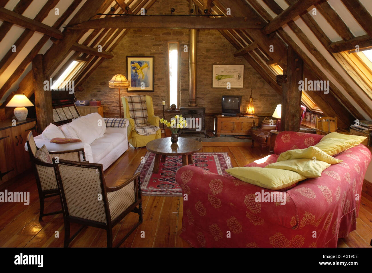 Lounge ein Ferienhaus zu vermieten in entfernten Ort luxuriöses Bauernhaus hoch in den Ausläufern des Brecon Beacons Stockfoto