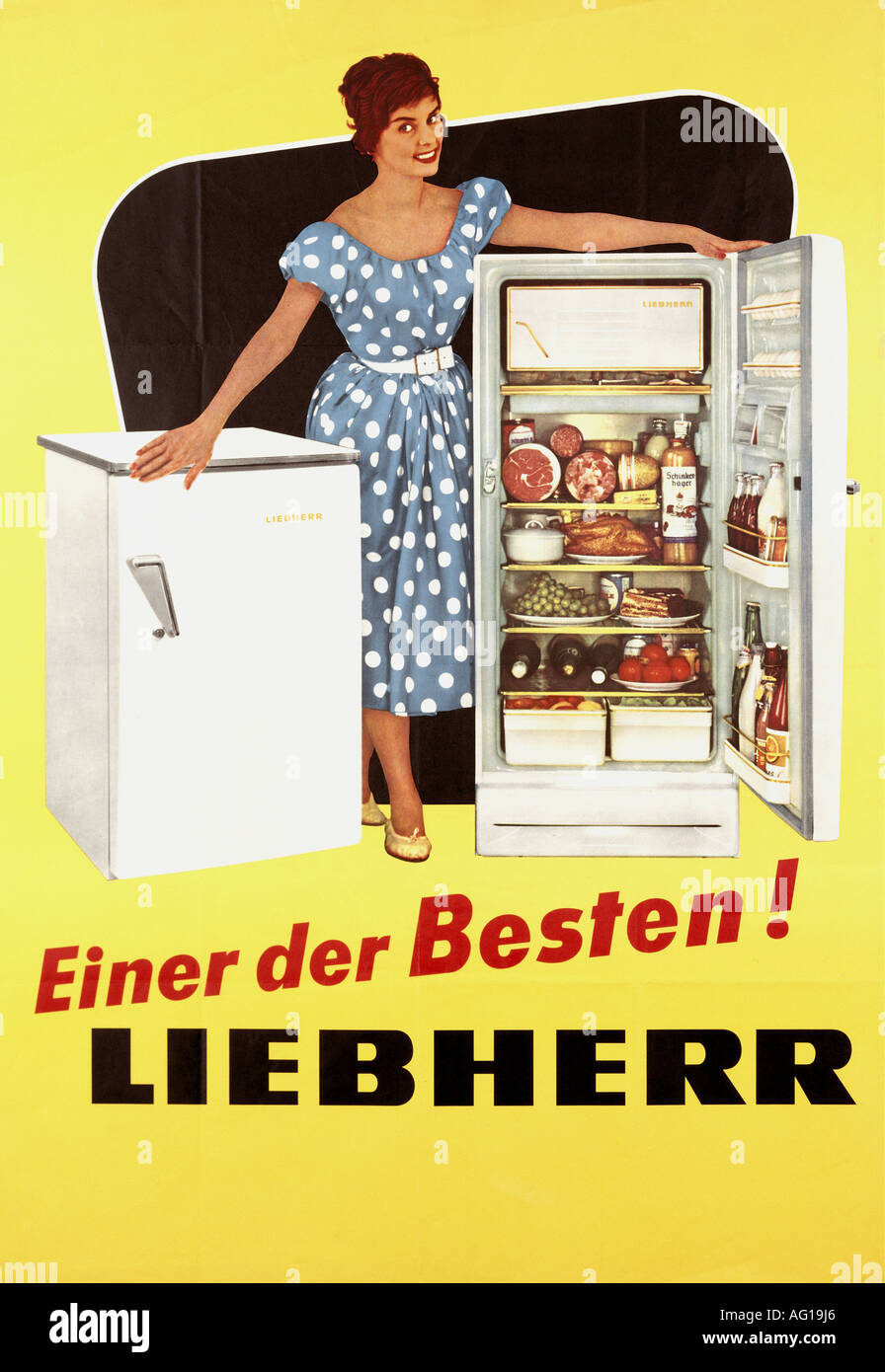 Werbung, Haushaltsgeräte, Kühlschränke, Liebherr, Plakat, 1950er Jahre  Stockfotografie - Alamy