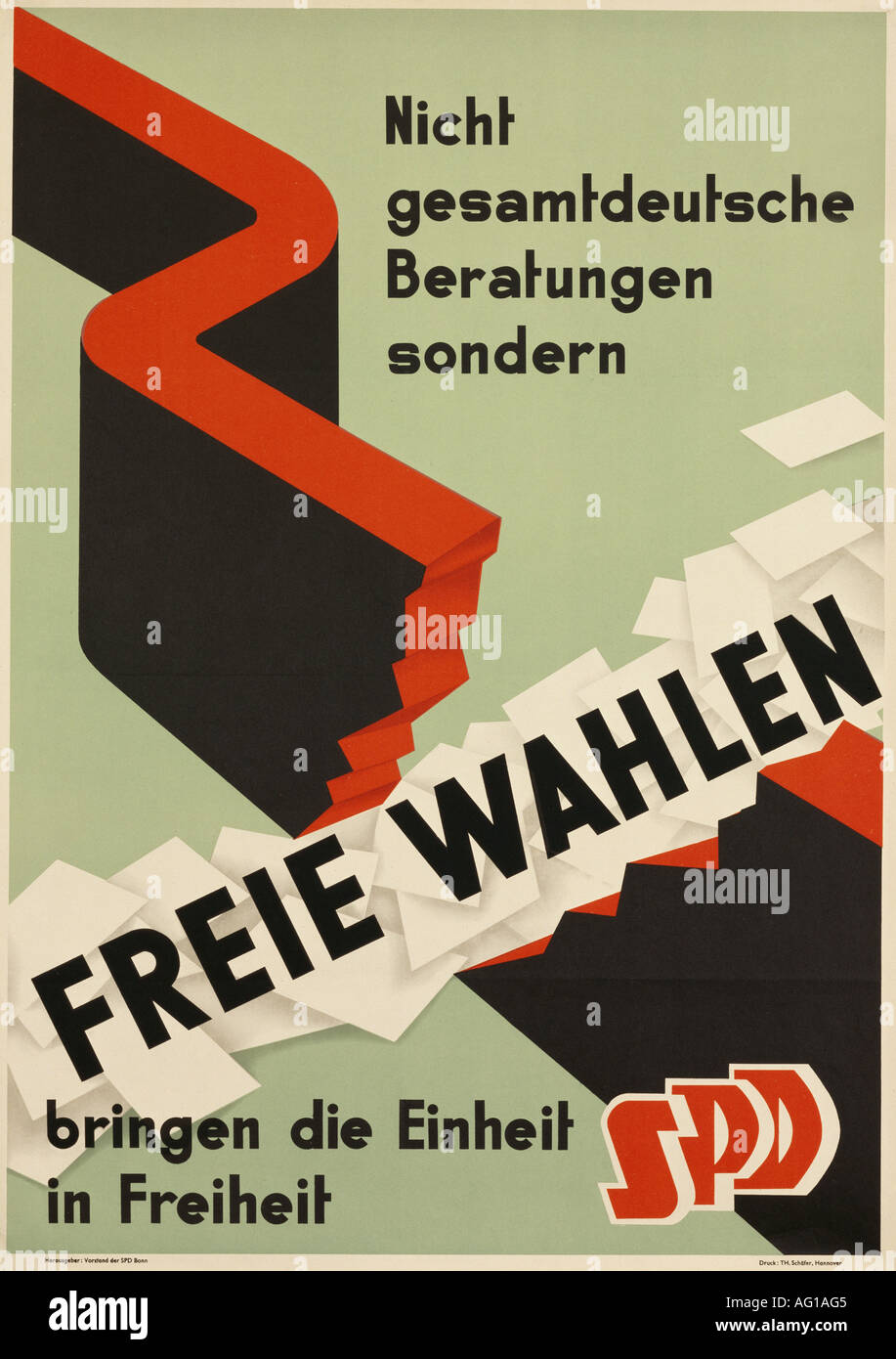 Geografie/Reisen, Deutschland, Politik, "Freie Wahlen bringen die Einheit in Freiheit", Sozialdemokratische Partei Deutschlands (SPD), Bonn, ca. 1950, Plakat, Stockfoto
