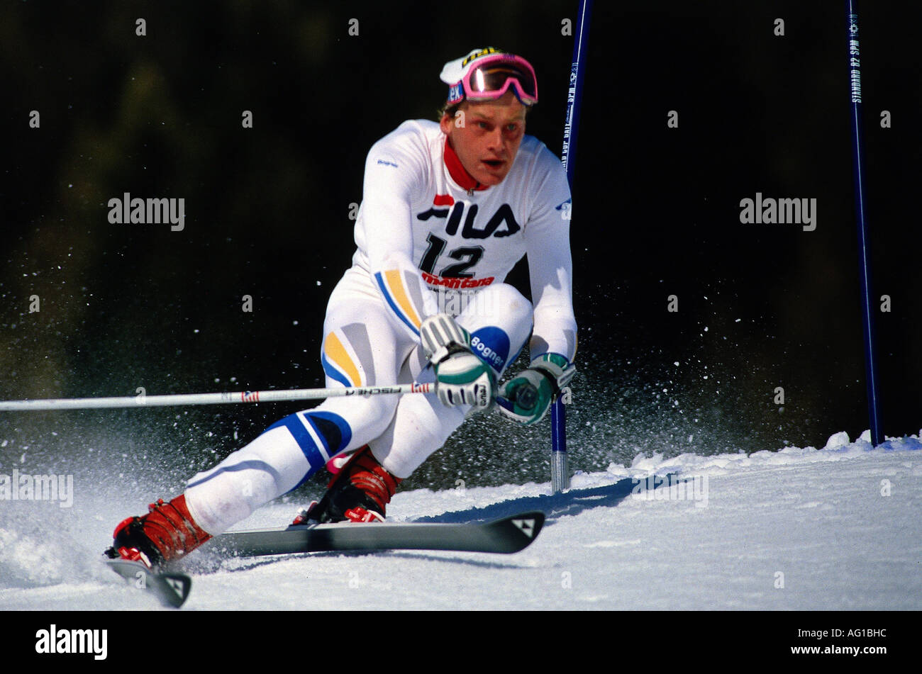 Wasmeier, Markus, * 9.9.1963, Deutsche Leichtathletin, Alpin-Skiing, volle Länge, Skiweltmeisterschaft, Crans-Montana, Schweiz, 1987, Stockfoto