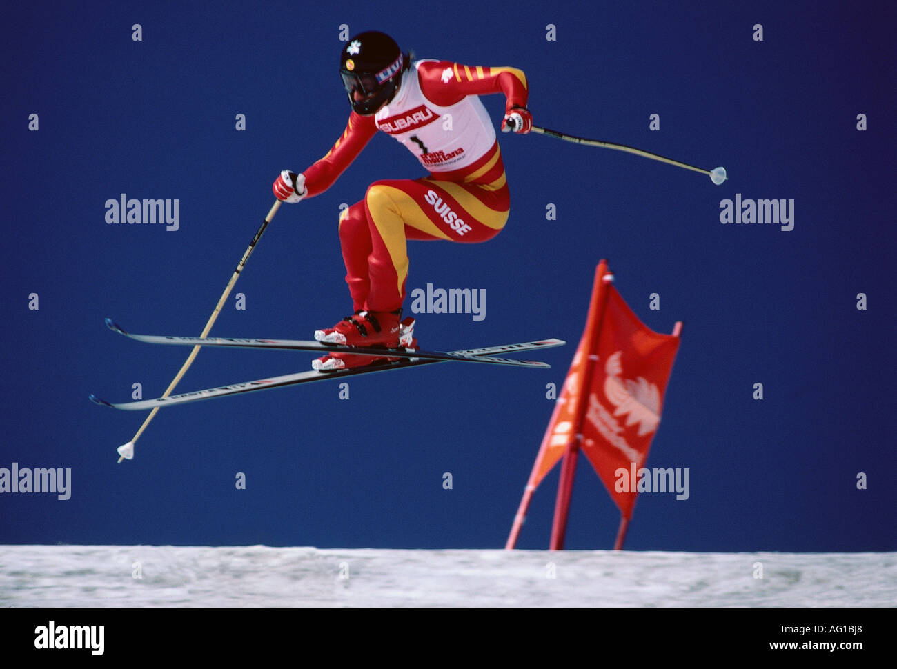 Zürbriggen, Pirmin, * 4.2.1963, Schweizer Athlet, Alpin-Skiing, volle Länge, Skiweltmeisterschaft, Crans-Montana, Schweiz, 1987, Stockfoto