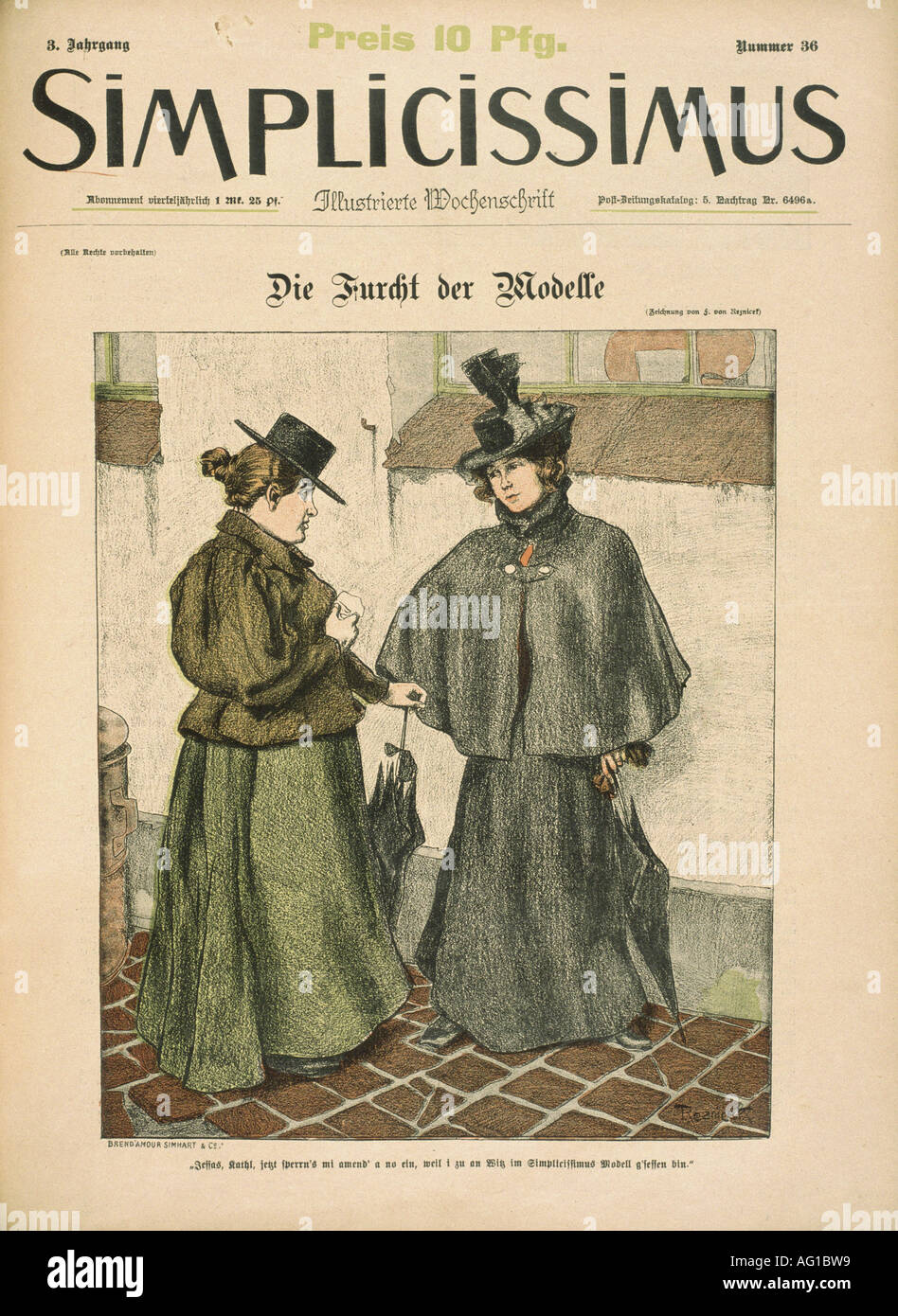 Presse/Medien, Zeitschriften, 'Simplissimus', München, 3. Band, Nummer 36, 1898, Titel von Ferdinand von Reznicek, 'Die Furcht der Modelle', Stockfoto
