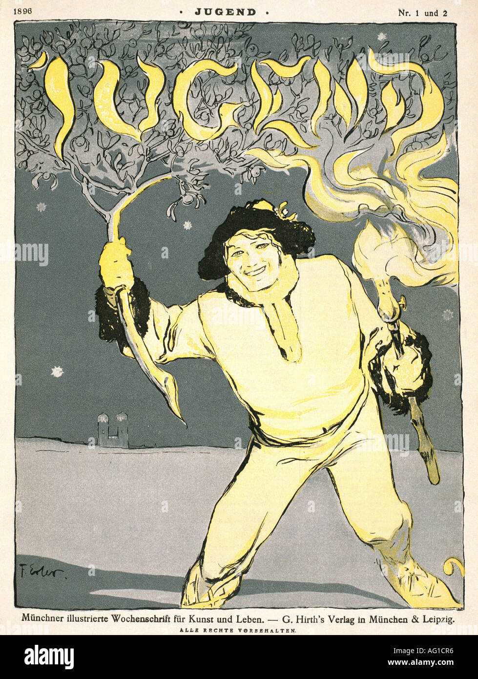 Presse/Medien, Zeitschriften, "Jugend", München und Leipzig, 1. Band, Nummer 1 und 2, 1896, Titel von Fritz Erler, Stockfoto