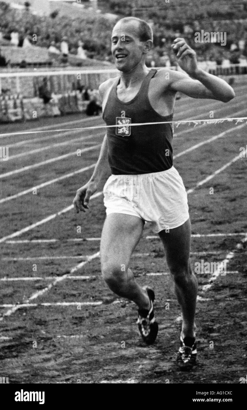 Zatopek, Emill, 16.9.1922 - 22.11.2000, tschechischer Athlet (Marathon), bei einem Wettbewerb, Olympische Spiele, Helsinki, Finnland, 1952, Stockfoto