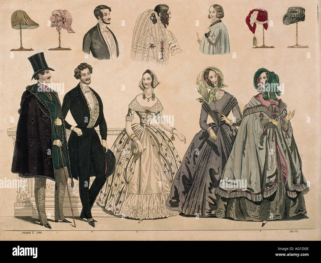 Mode 19 Jahrhundert Damenmode Drei Damen Und Zwei Herren Gravur Ca Um 1840 Stockfotografie Alamy