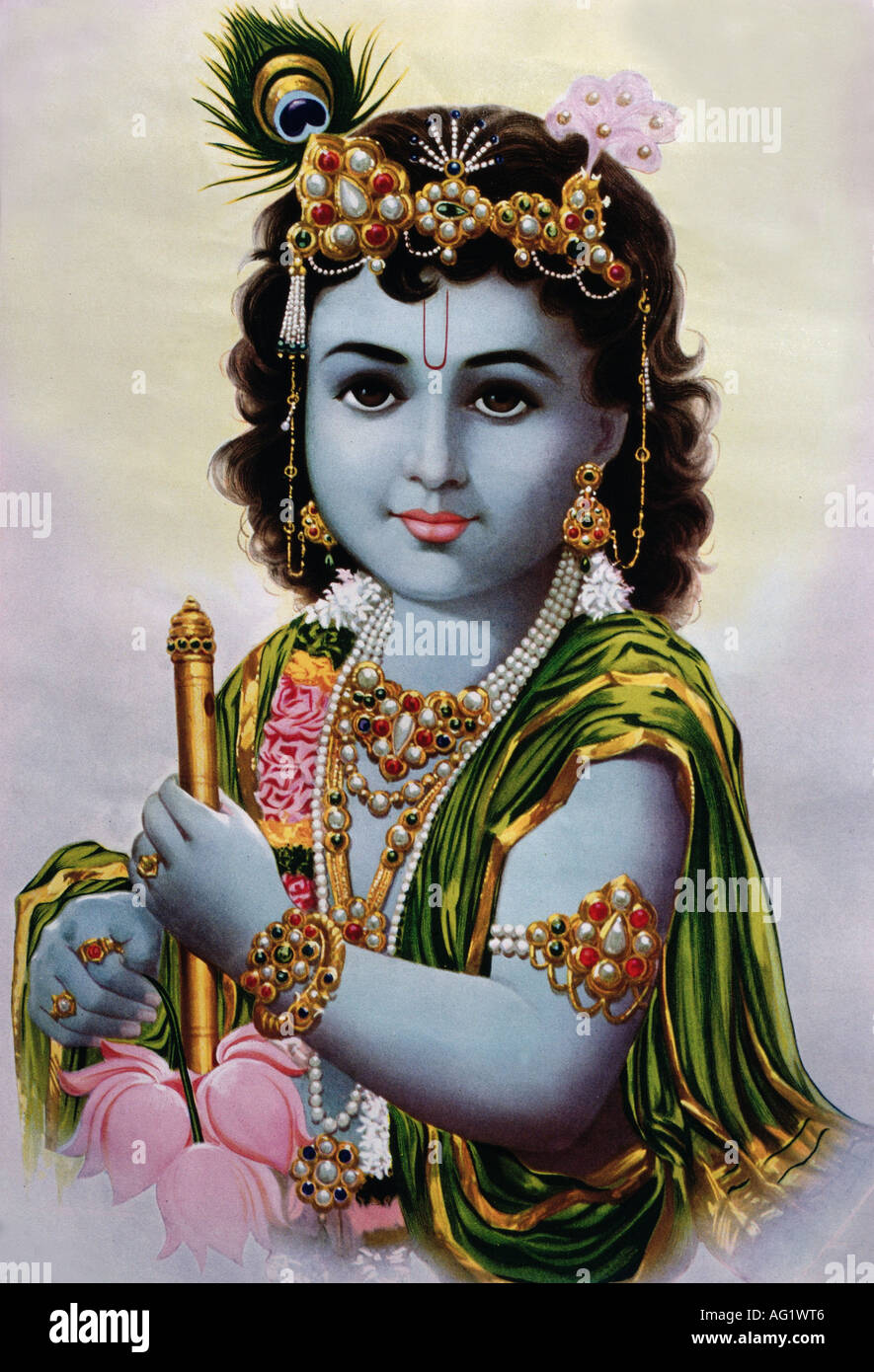 Krishna, indische Gottheit, 8. Inkarnation von Vishnu, Porträt, Malerei, 20. Jahrhundert, Indien, Stockfoto
