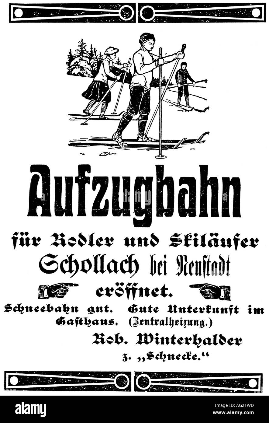 Sport, Ski alpin, erster Skilift, 1910, Stockfoto