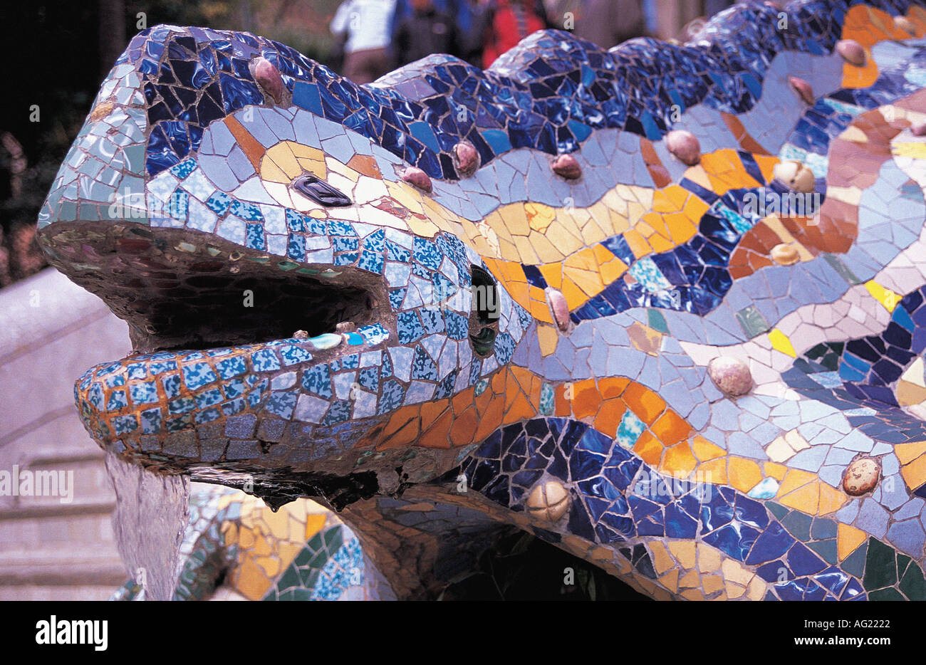 Nahaufnahme des Ziereidechsen im Parc Güell Barcelona Spanien EU Europa Stockfoto