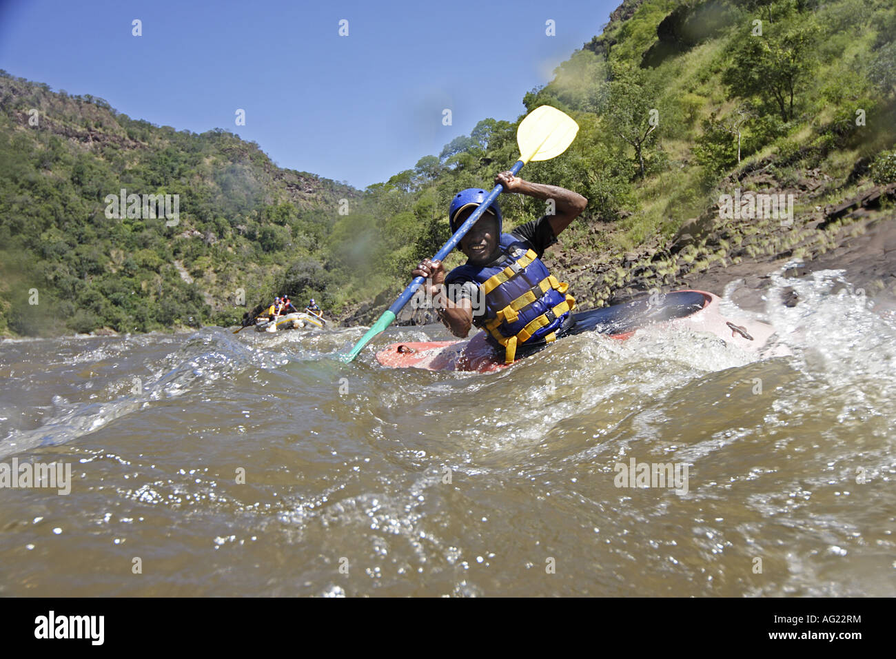 White River Kajak auf dem Sambesi Stockfoto