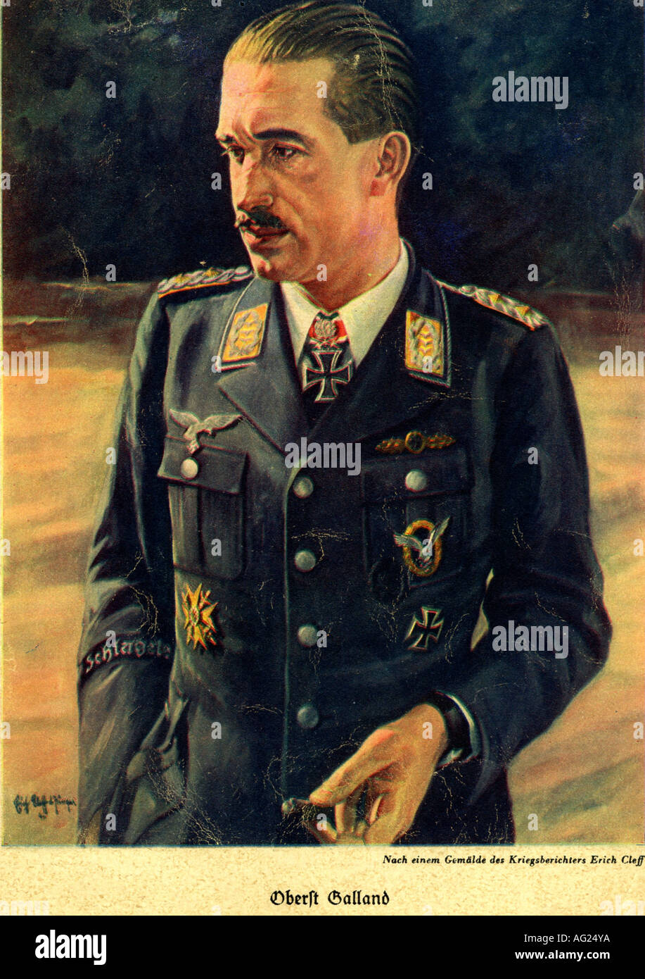 Galland, Adolf, 19.3.1912 - 9.2 1996, Deutscher General, Kommodore des 26. Kampfflügels, nach Malerei von Erich Cleff, 1941, Stockfoto