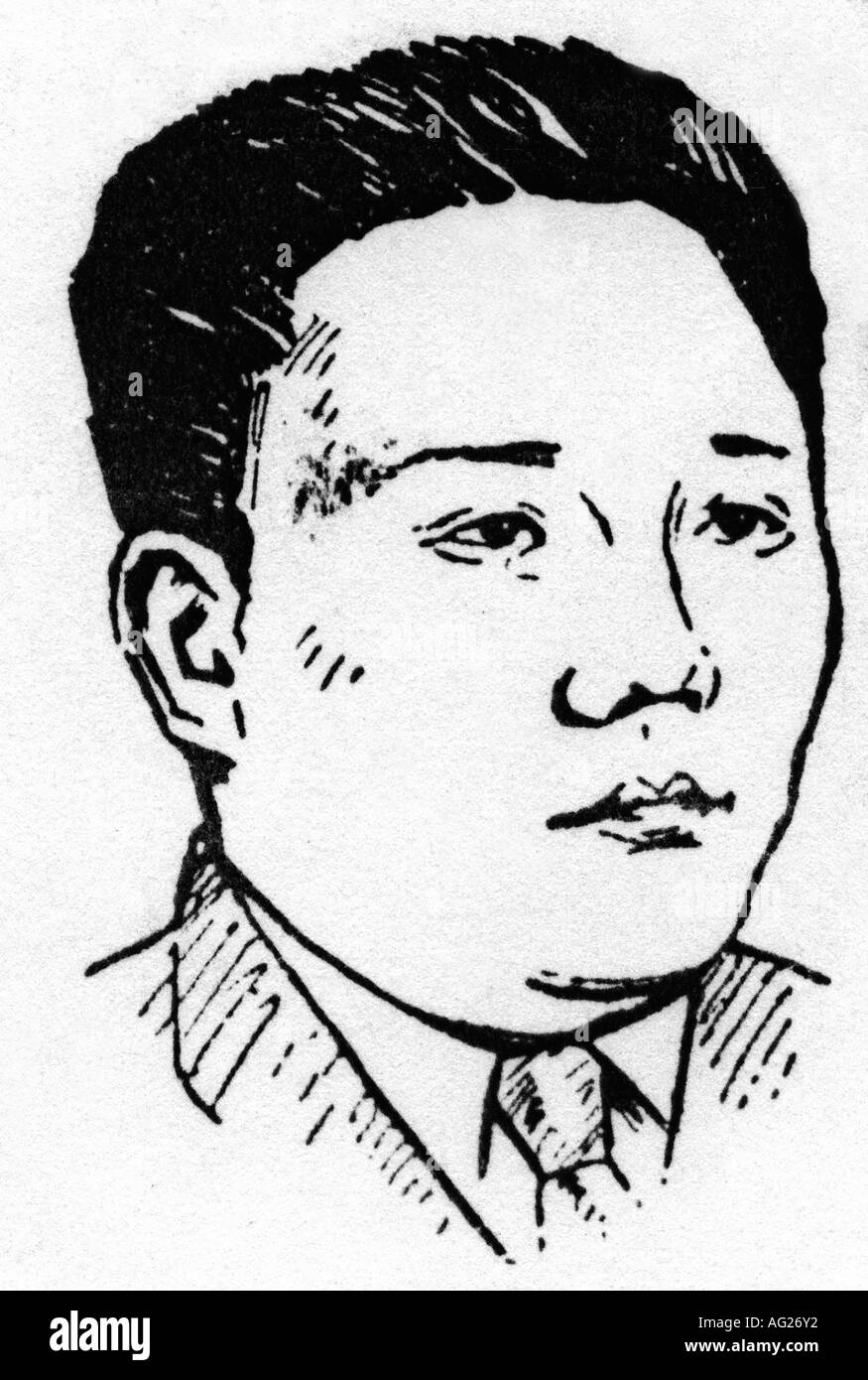 Zedenbal, Jumschagin, 17.9.1916 - 21.4.1991, mongolischer Politiker, Leiter der Regierung der Mongolei 1952 - 1974, Staatsoberhaupt 1974 - 1984, Porträt, Zeichnung, Stockfoto