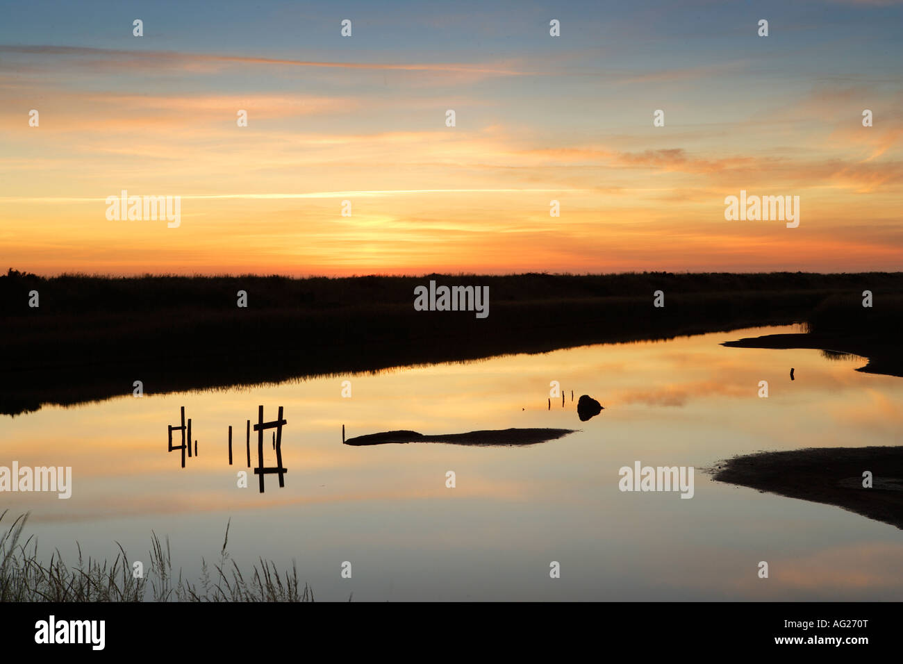 Sonnenaufgang, Titchwell Sümpfe RSPB Reserve, Norfolk, Großbritannien Stockfoto