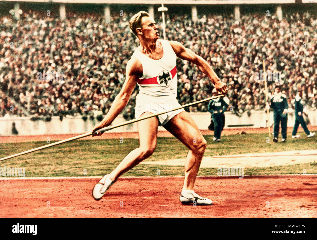 Stöck, Gerhard, 28.7.1910 - 29.3.1985, Deutsche Leichtathletin (Leichtathletik), volle Länge, Olympische Spiele, Berlin, Deutschland, 1936, Stockfoto