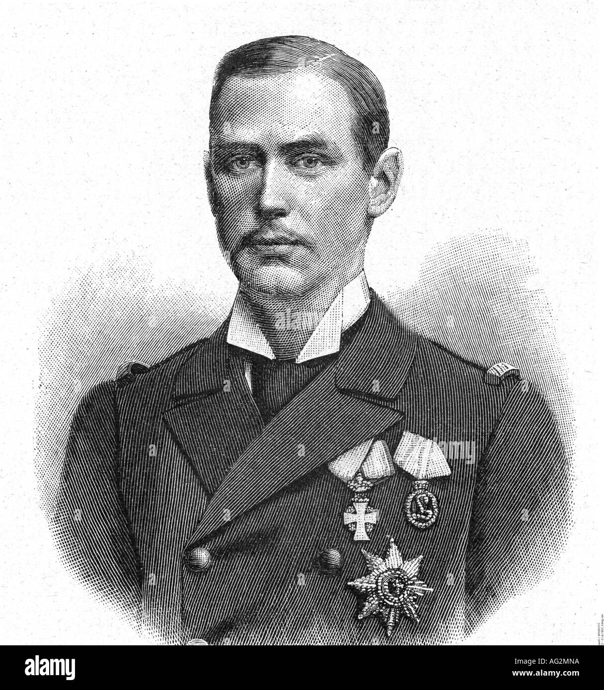 Haakon VII, 3.8.1872 - 21.9.1957, König von Norwegen 18.11.1905 - 21.9.1957, Porträt, Gravur, 1895, Carl Prinz von Dänemark, Hakon, 19. Jahrhundert, Stockfoto