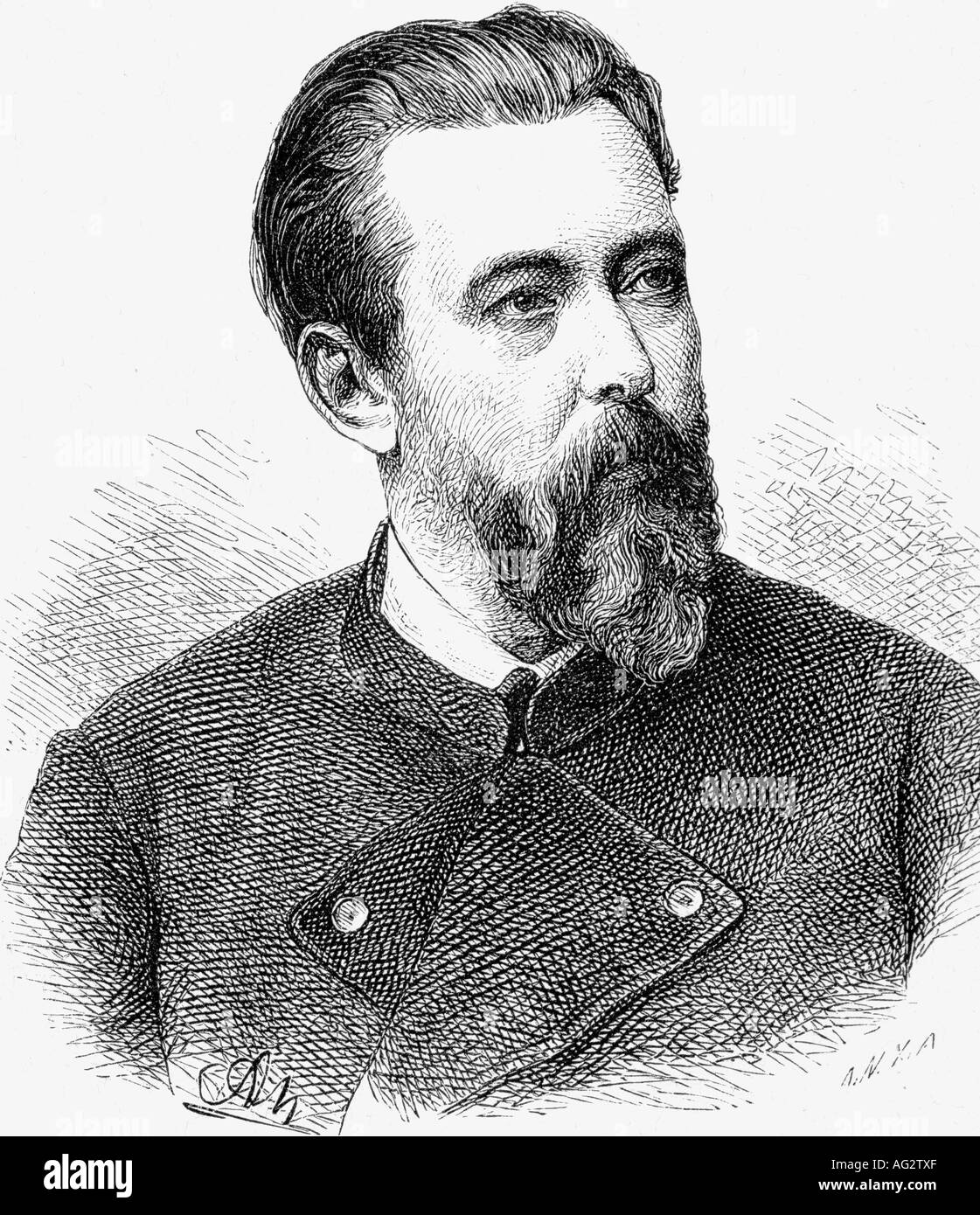 Jensen, Wilhelm, 15.2.1837 - 21.11.1911, deutscher Autor/Schriftsteller, Porträt, Gravur von Adolf Neumann, ca. 1880, Literatur, 19. Jahrhundert, Stockfoto