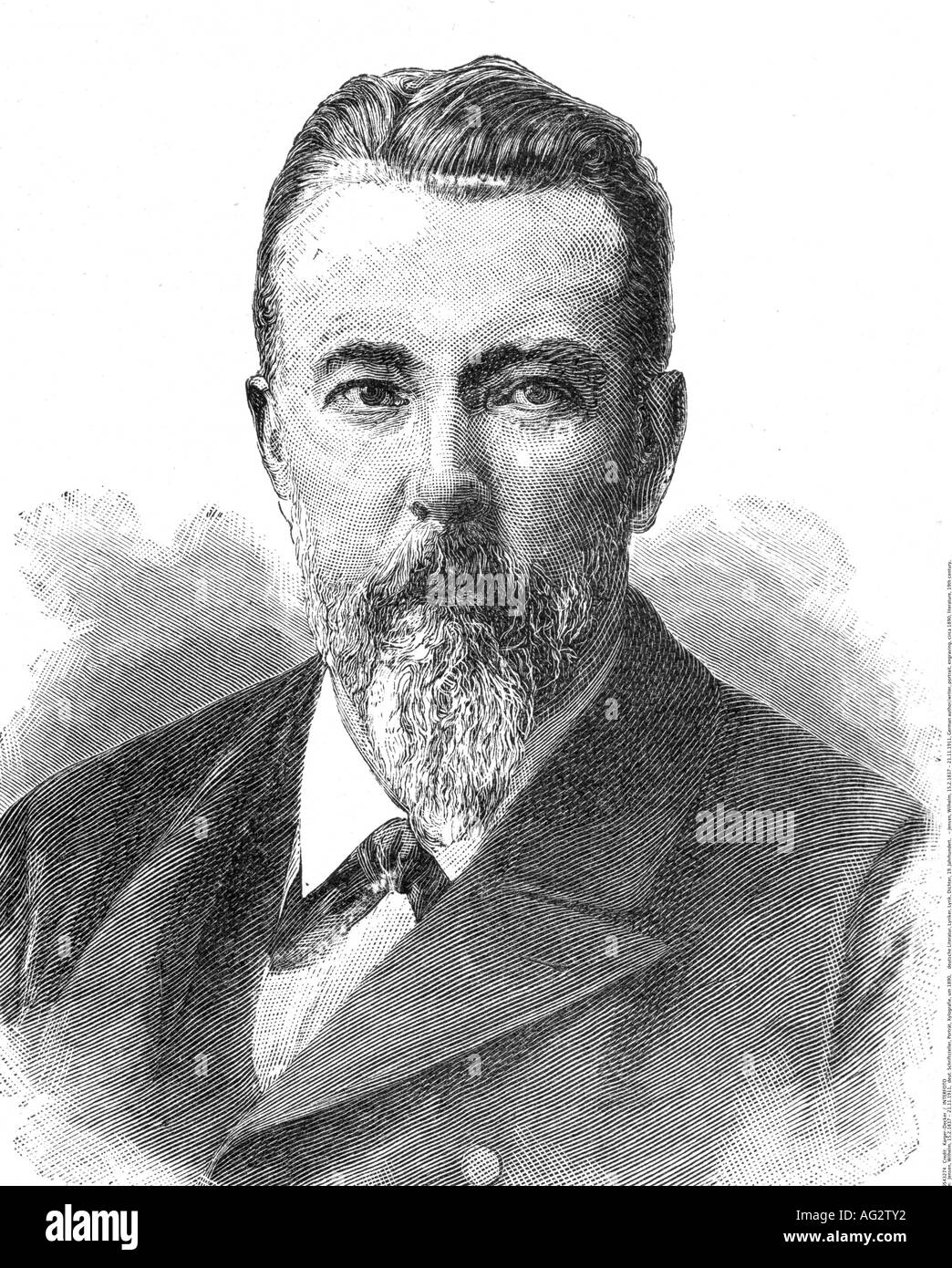 Jensen, Wilhelm, 15.2.1837 - 21.11.1911, deutscher Autor/Schriftsteller, Porträt, Gravur, ca. 1890, Literatur, 19. Jahrhundert, Stockfoto