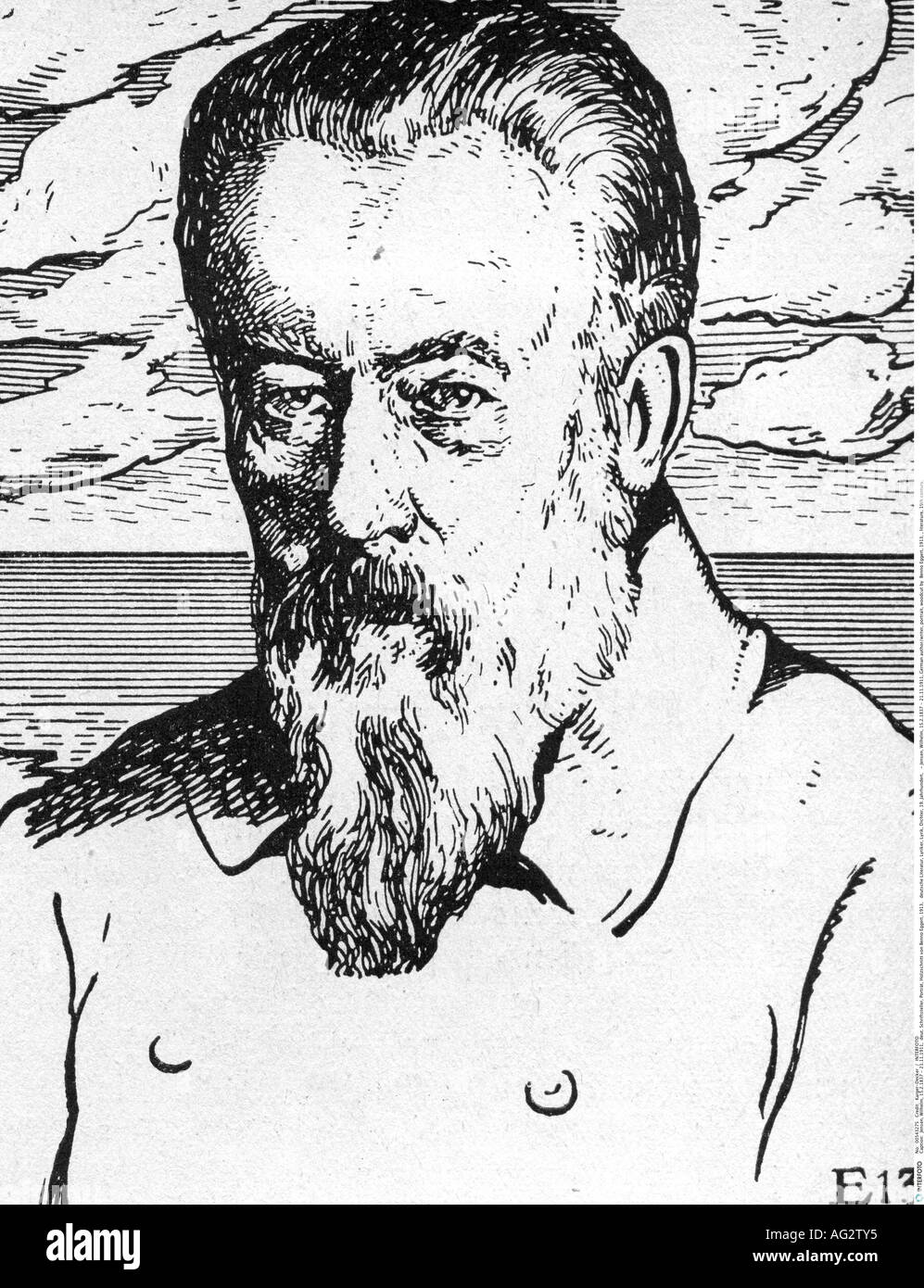 Jensen, Wilhelm, 15.2.1837 - 21.11.1911, deutscher Autor/Schriftsteller, Porträt, Holzschnitt von Benno Eggert, 1913, , Literatur, 19. Jahrhundert, Stockfoto