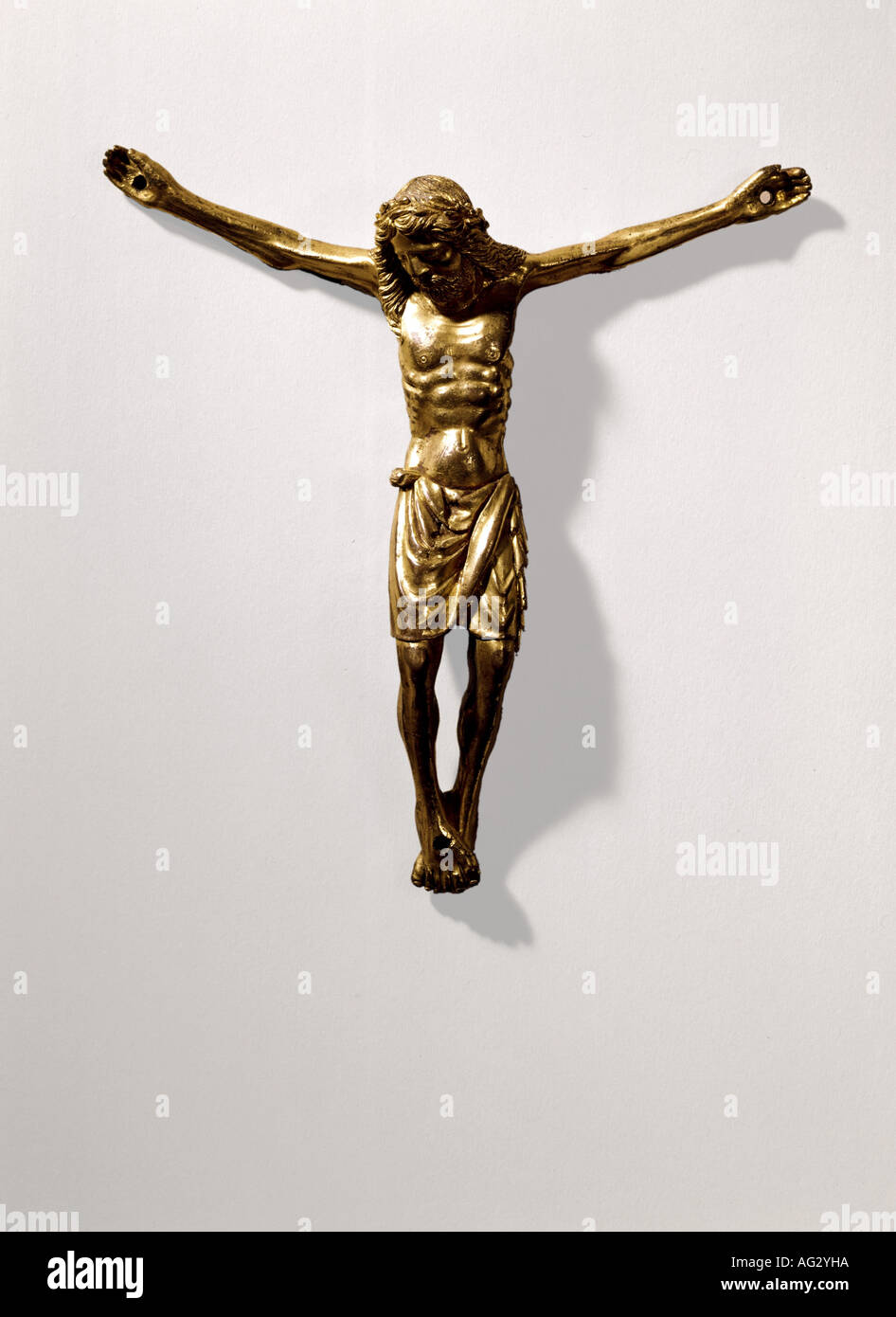 Bildende Kunst, religiöse Kunst, crucifixus, 15. Jahrhundert, vergoldeter Bronze, Museum für Kunst und Gewerbe, Hamburg, Deutschland, Artist's Urheberrecht nicht geklärt zu werden. Stockfoto