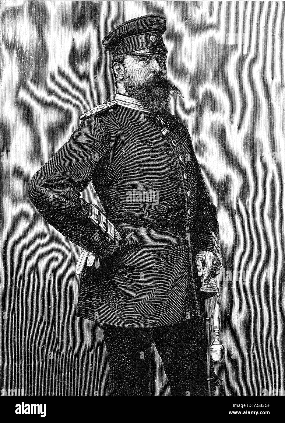 Ludwig IV., 12.9.1837 - 13.3. 1892, Großfürst von Hessen und Rhein 13.6.1877 - 13.3.1892, halbe Länge, Gravur, 19. Jahrhundert, Deutschland, Uniform, Ludwig, Stockfoto