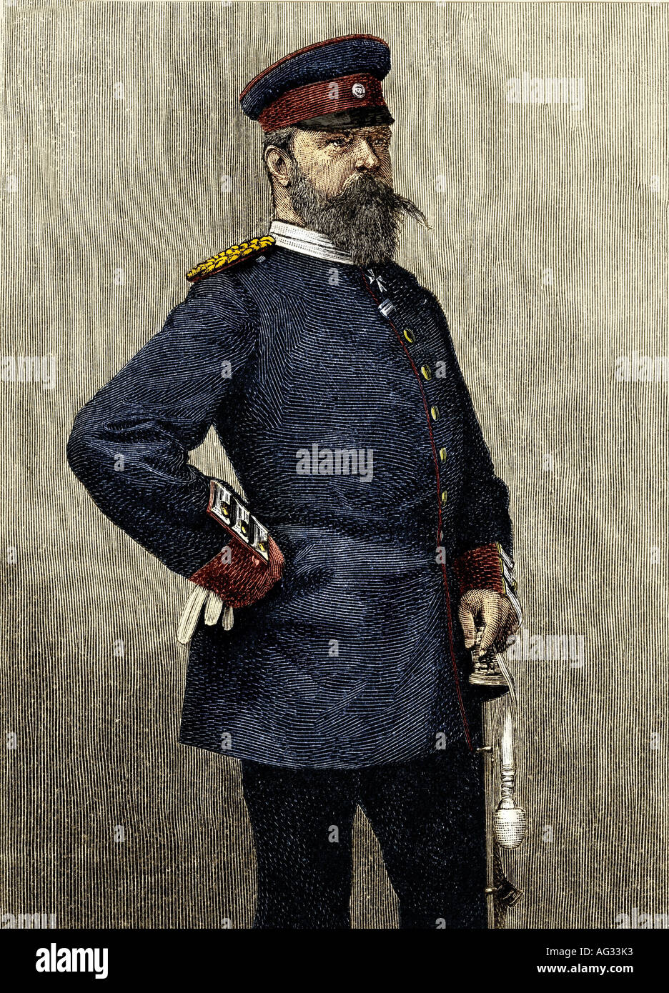Ludwig IV., 12.9.1837 - 13.3. 1892, Großfürst von Hessen und Rhein 13.6.1877 - 13.3.1892, halbe Länge, Gravur, 19. Jahrhundert, Deutschland, Uniform, Ludwig, später farbig, Stockfoto