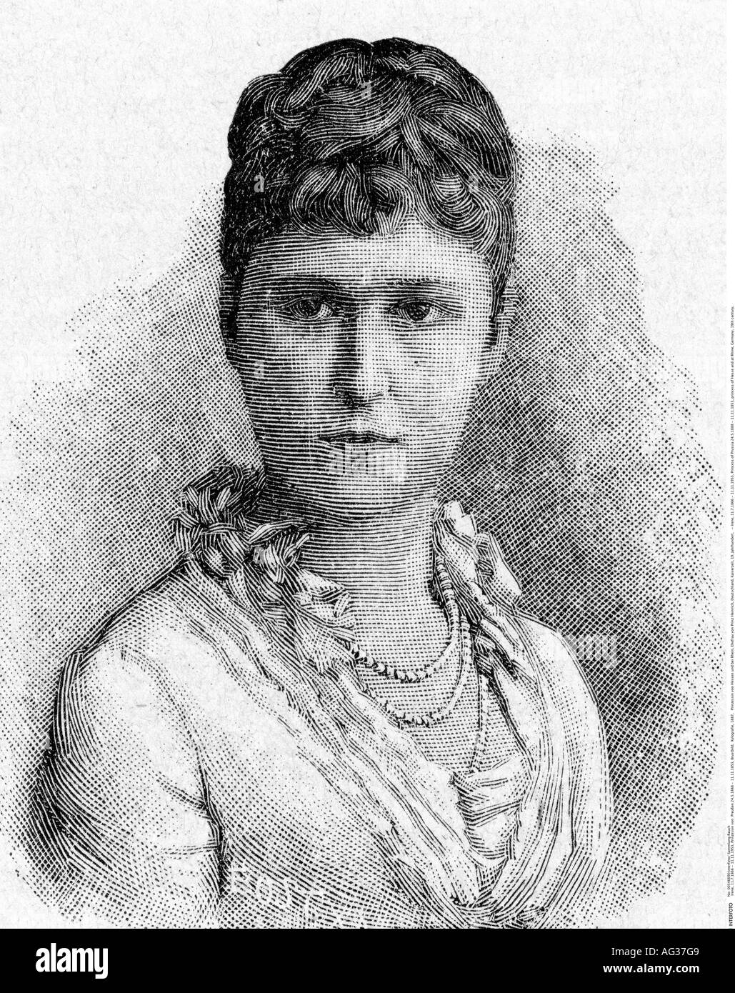 Irene, 11.7.1866 - 11.11.1953, Prinzessin von Preßburg 24.5.1888-11.1953, Porträt, Holzgravur, 1887-1953, Stockfoto
