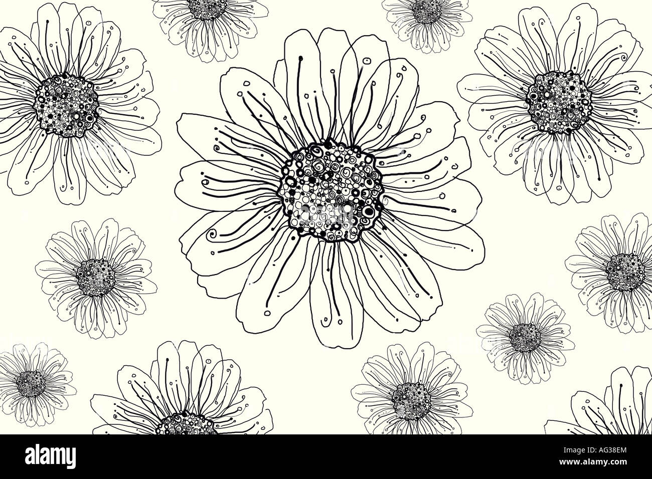 Zeichnung von Gänseblümchen - in einem Niave "kindlich" Stil Stockfoto