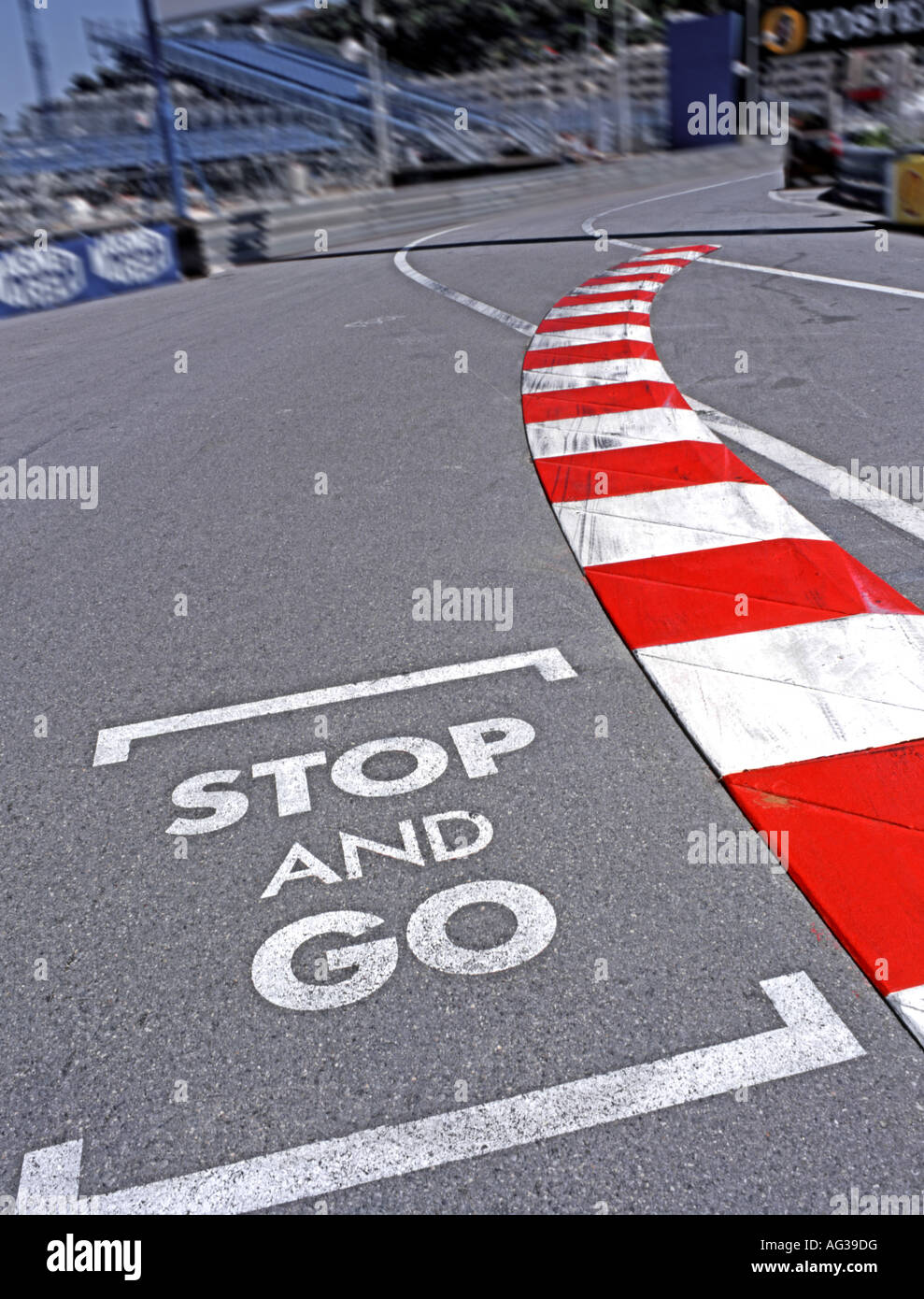 La Condamine, Monte Carlo, Monaco. Monaco F1 Grand Prix Kurs; Stop &amp; go Strafe zone Stockfoto