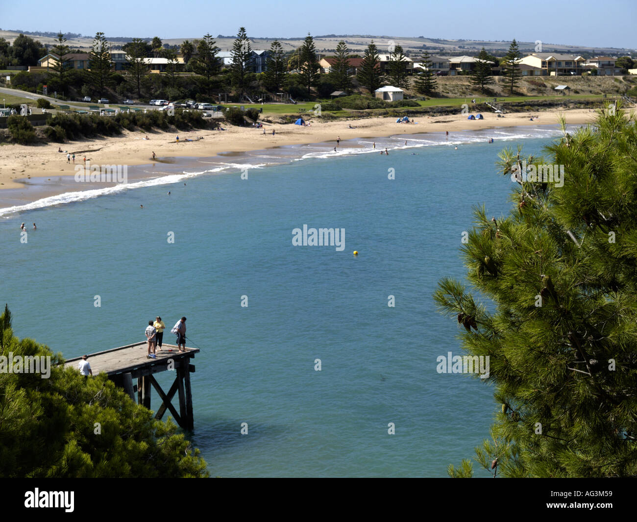 Angeln vom Pier in Port Elliot Fleurieu Peninsula south australia Stockfoto