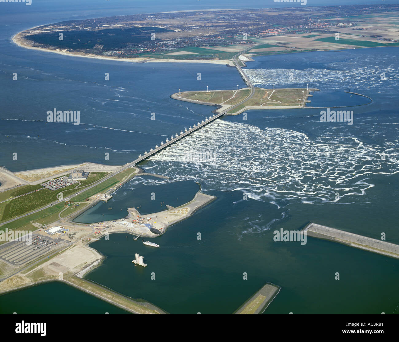 Luftaufnahme der Deltawerke in den Niederlanden Stockfoto