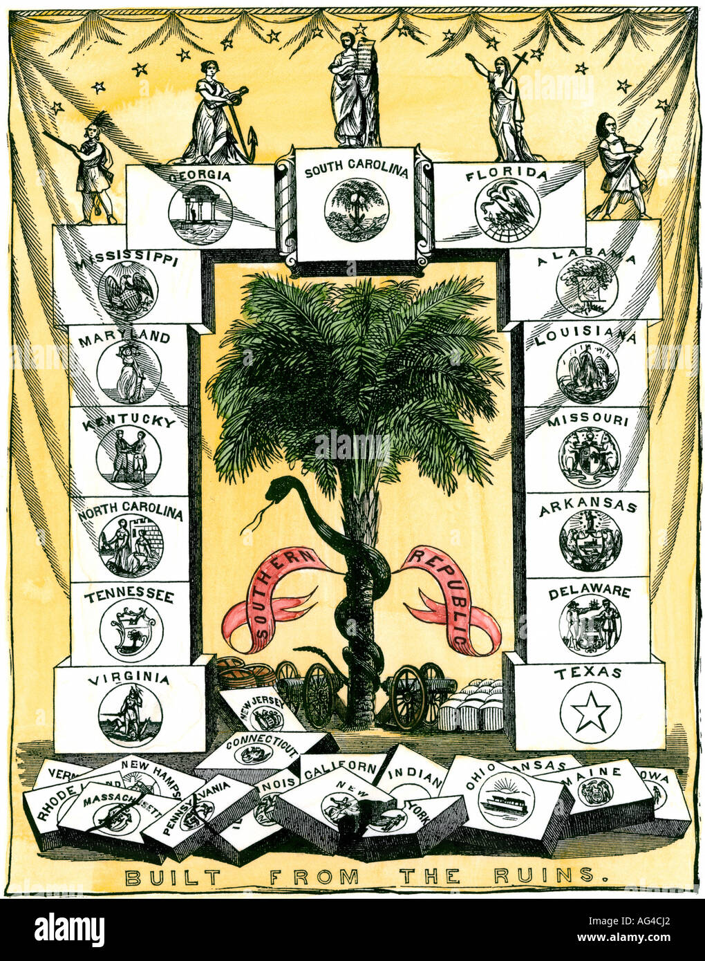 Banner der Secession Convention in Charleston South Carolina Ausfällen der US Bürgerkrieg 1860 und 1861. Hand - farbige Holzschnitt Stockfoto