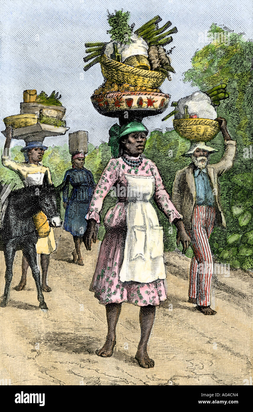 Native Menschen waren auf den Markt in Kingston Jamaica ca. 1890. Handcolorierte halftone einer Abbildung Stockfoto