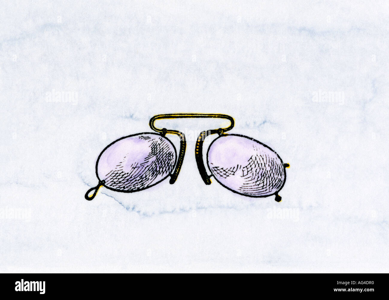 Pince-nez Brillen 1800. Hand - farbige Holzschnitt Stockfoto