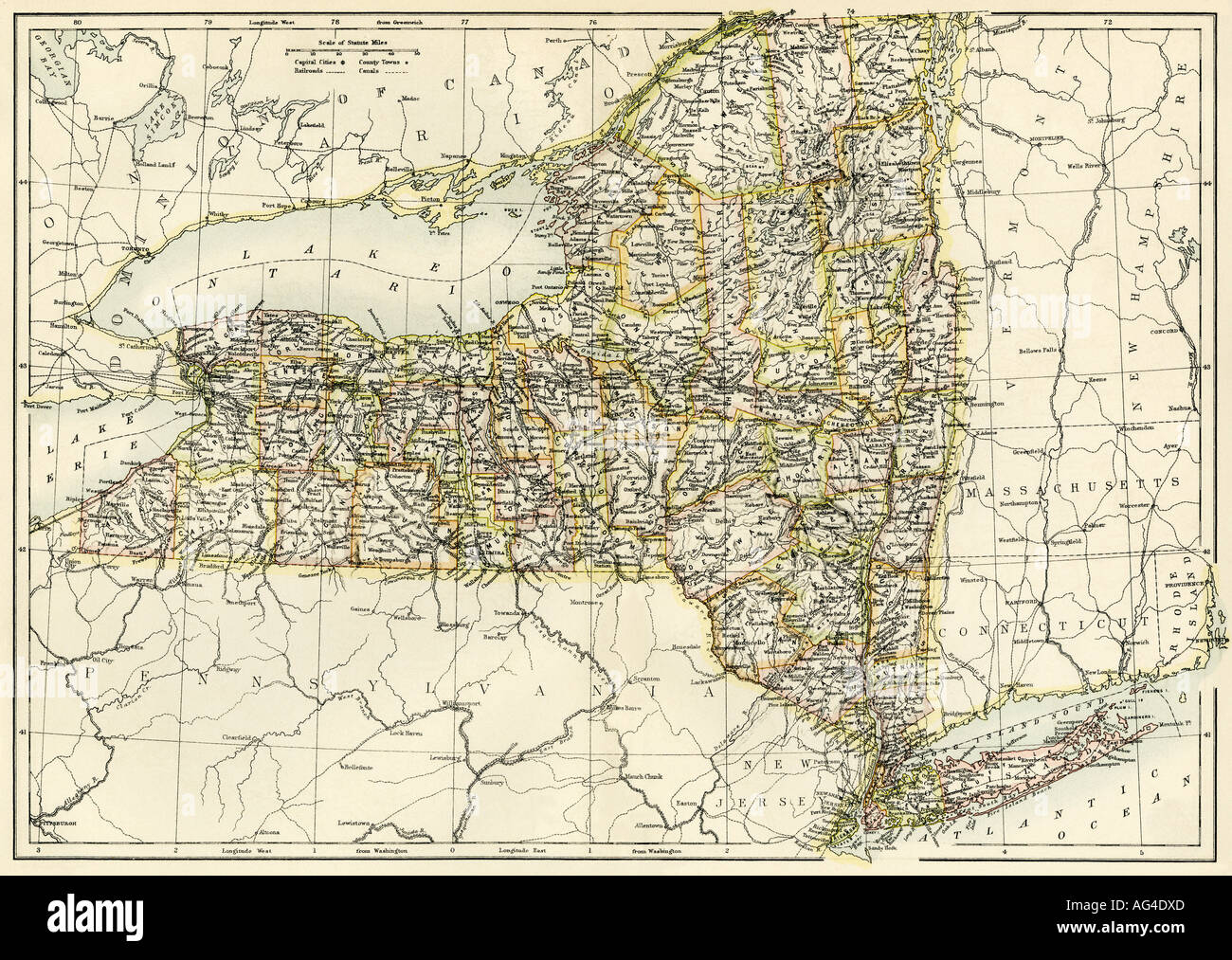 Karte von New York, 1870. Farblithographie Stockfoto