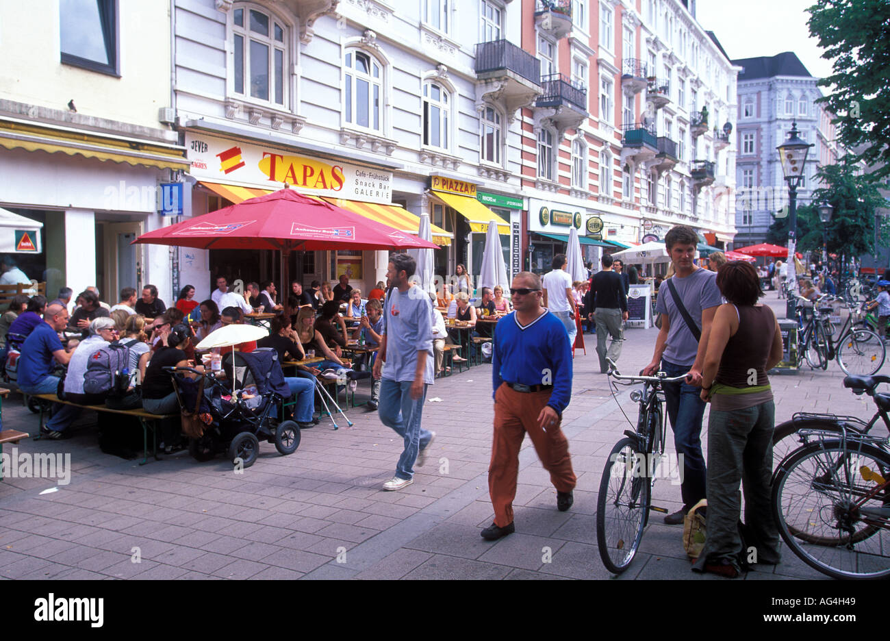 Deutschland-Hamburg-St. Pauli der trendigen Gegend von Schanzenviertel mit vielen Geschäften und Cafés Stockfoto