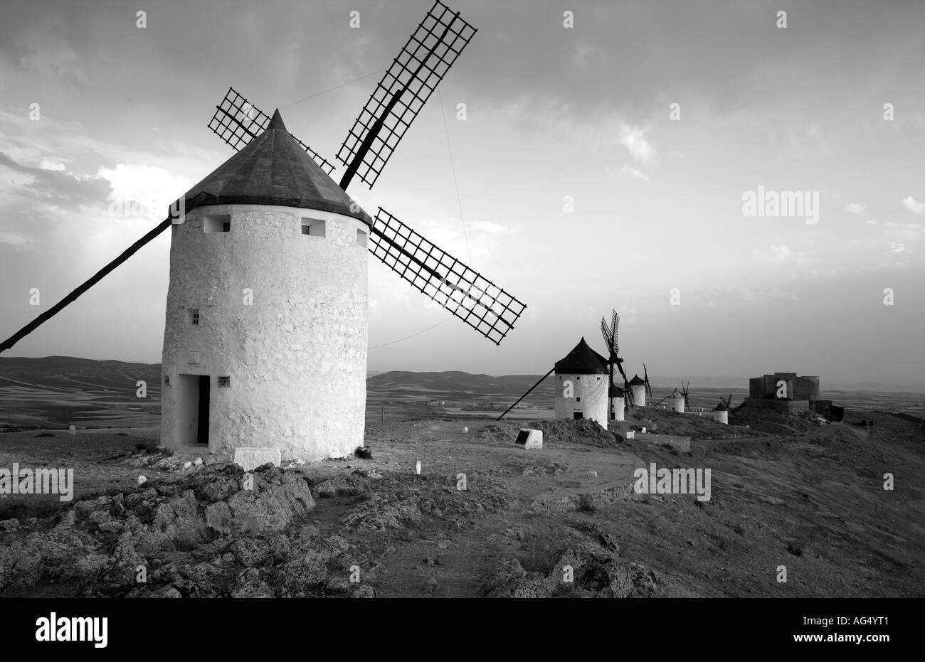 Windmühle in Consuegra, Toledo, Kastilien-La Mancha, Spanien Stockfoto